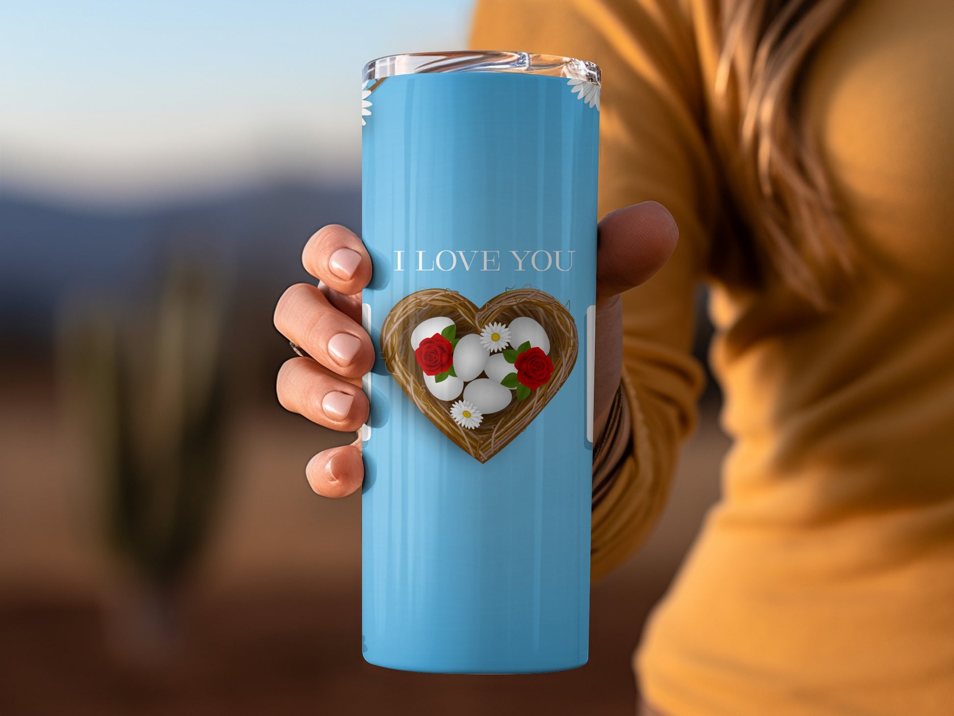 I Love You Floral Heart Design Tumbler Travel Cup
