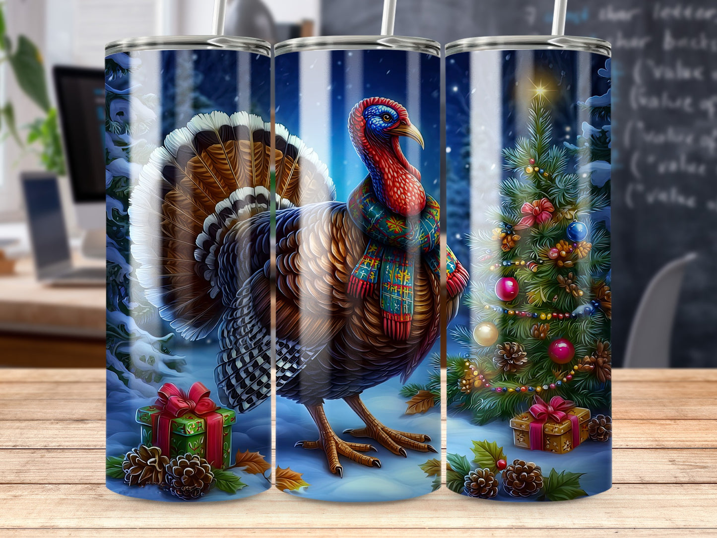 Festive Holiday Turkey Christmas Tree Tumbler