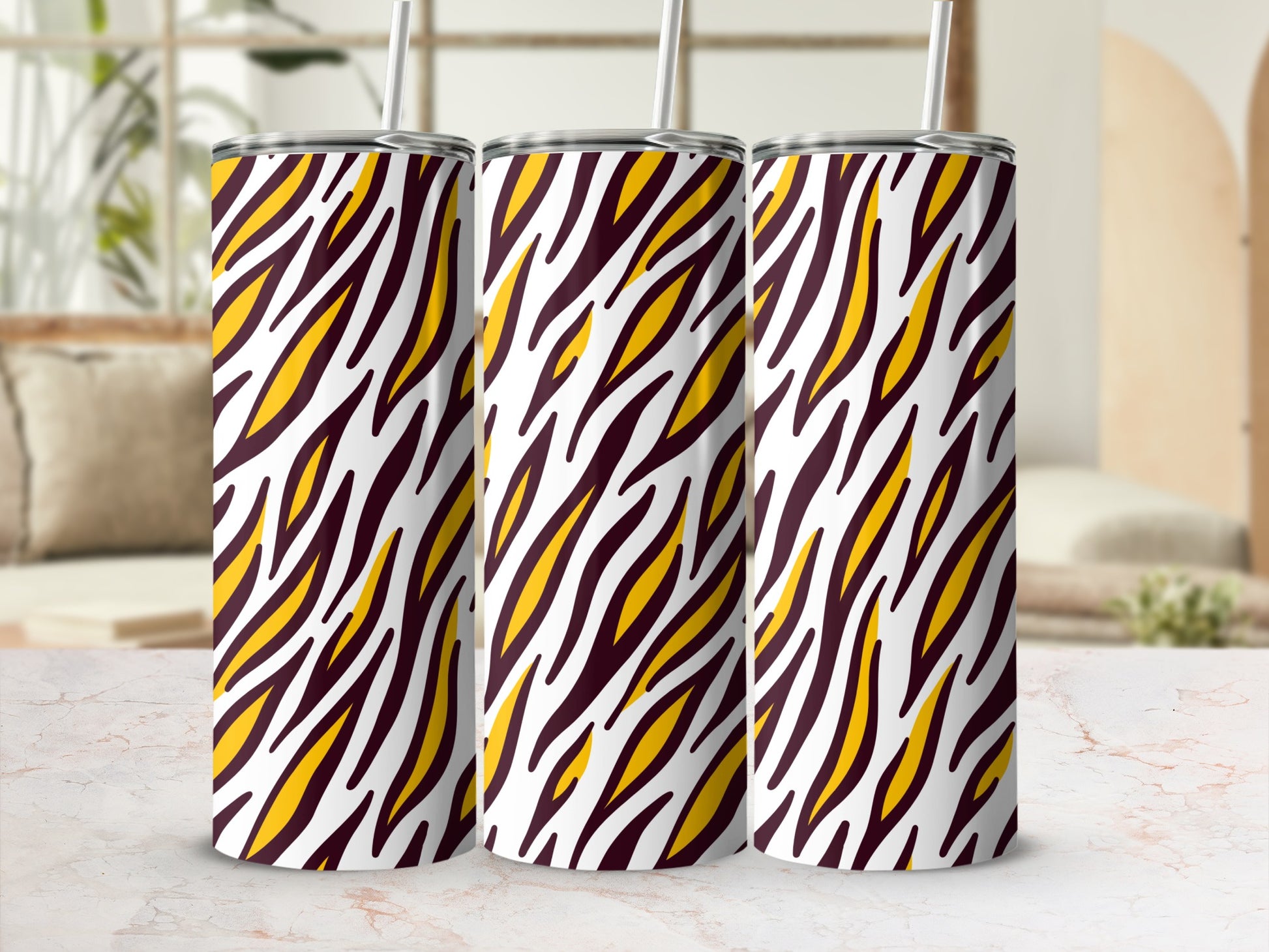 Zebra Print Tumbler with Straws Trendy Drinkware Cup