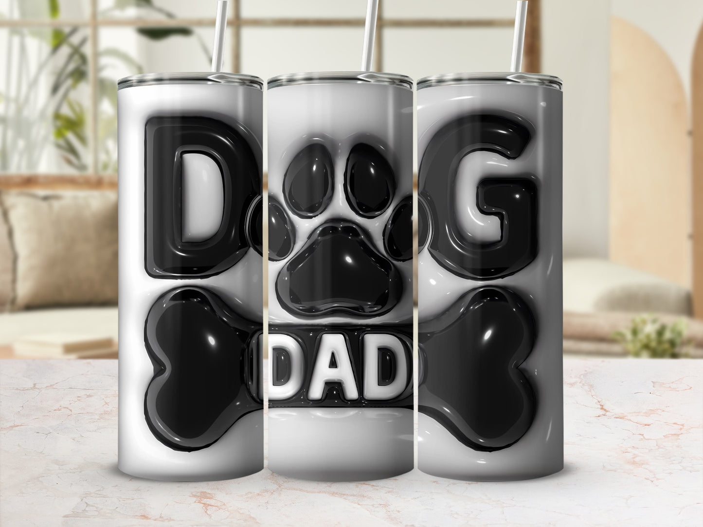 Dog Dad Paw Print Black White Glossy 3D Letters product type