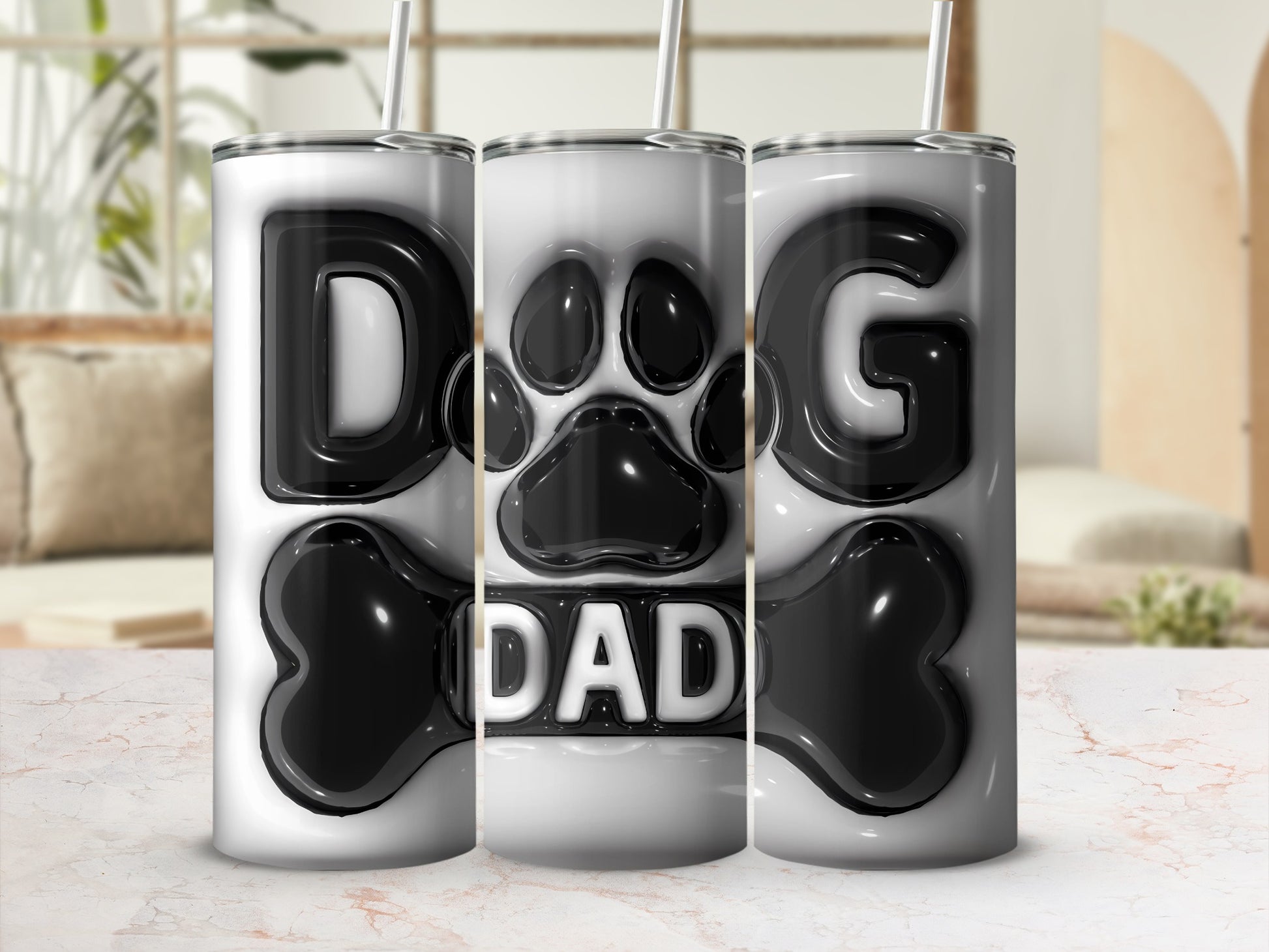 Dog Dad Paw Print Black White Glossy 3D Letters product type