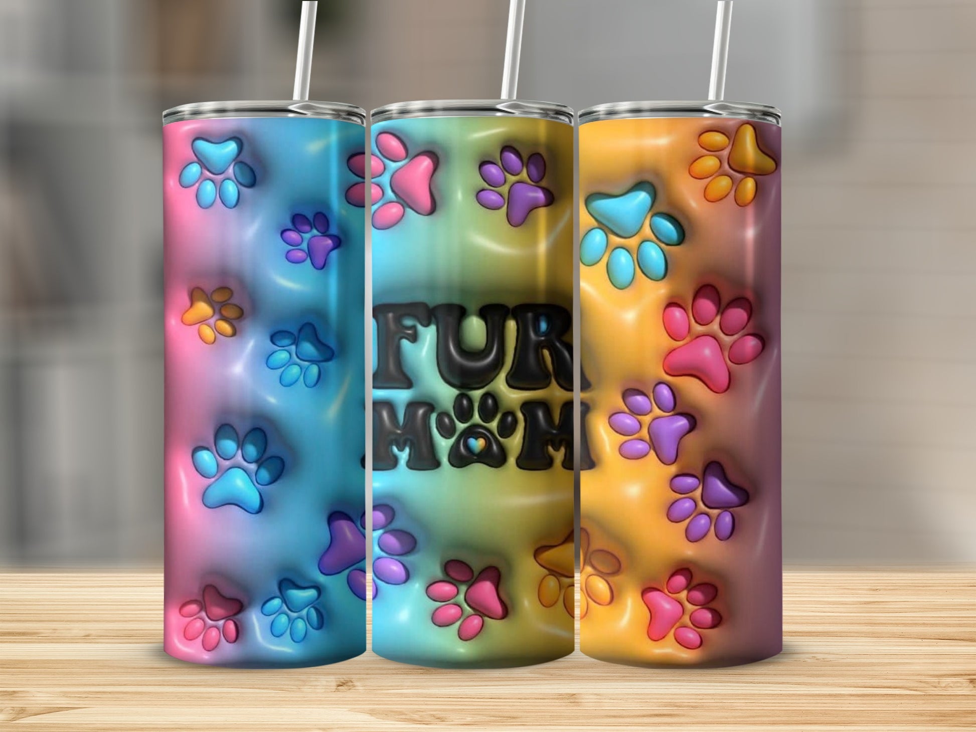 Colorful Fur Mom Paw Print Tumbler for Pet Lovers
