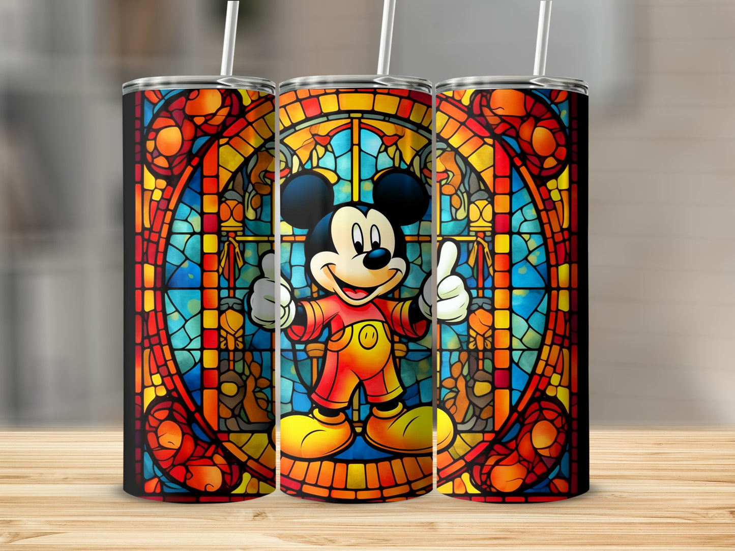 Vibrant Mickey Mouse Stained Glass Design Tumbler