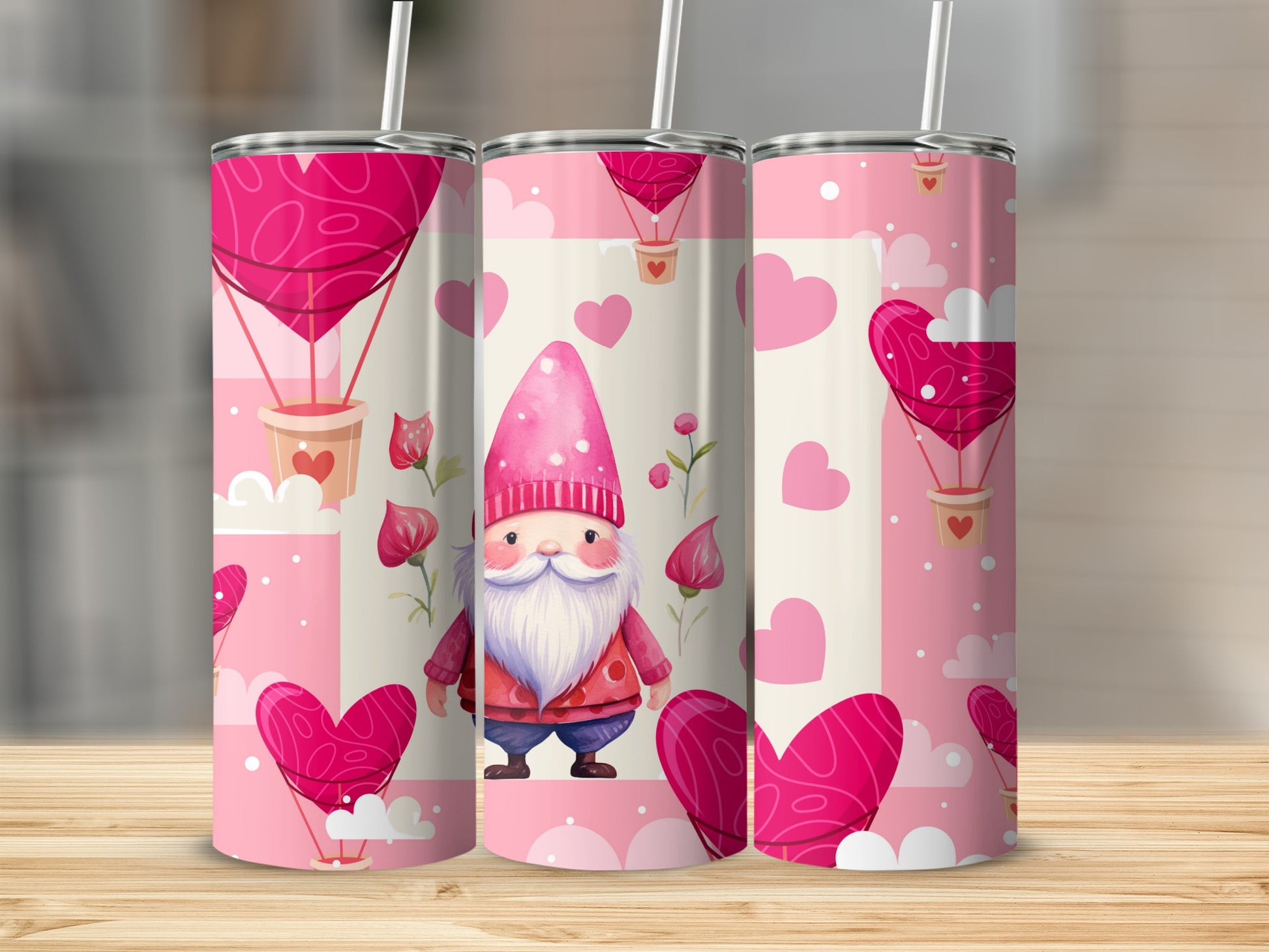 Cute Gnome and Heart Hot Air Balloon Design Tumbler
