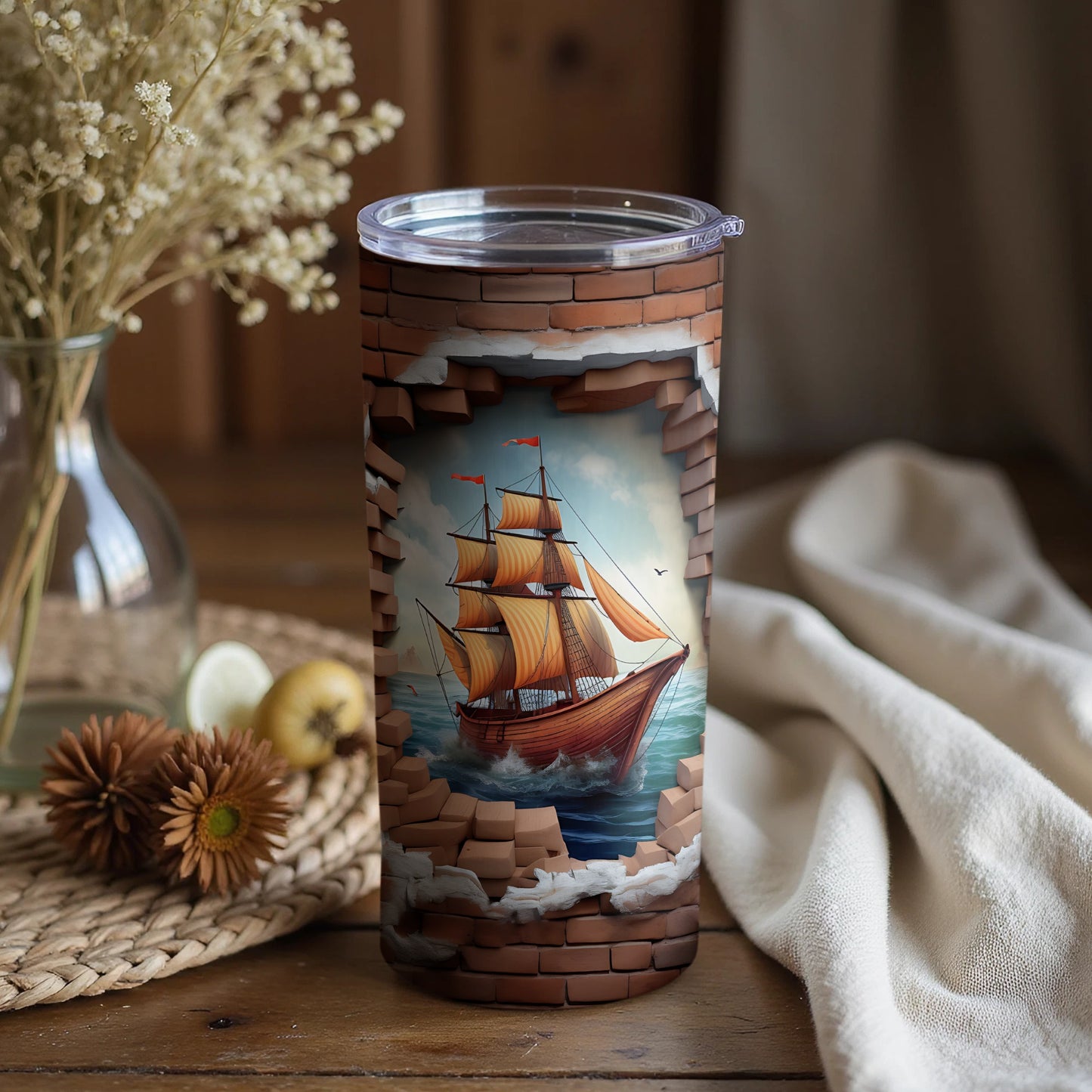 Majestic Sailing Ship in Brick Style Tumbler