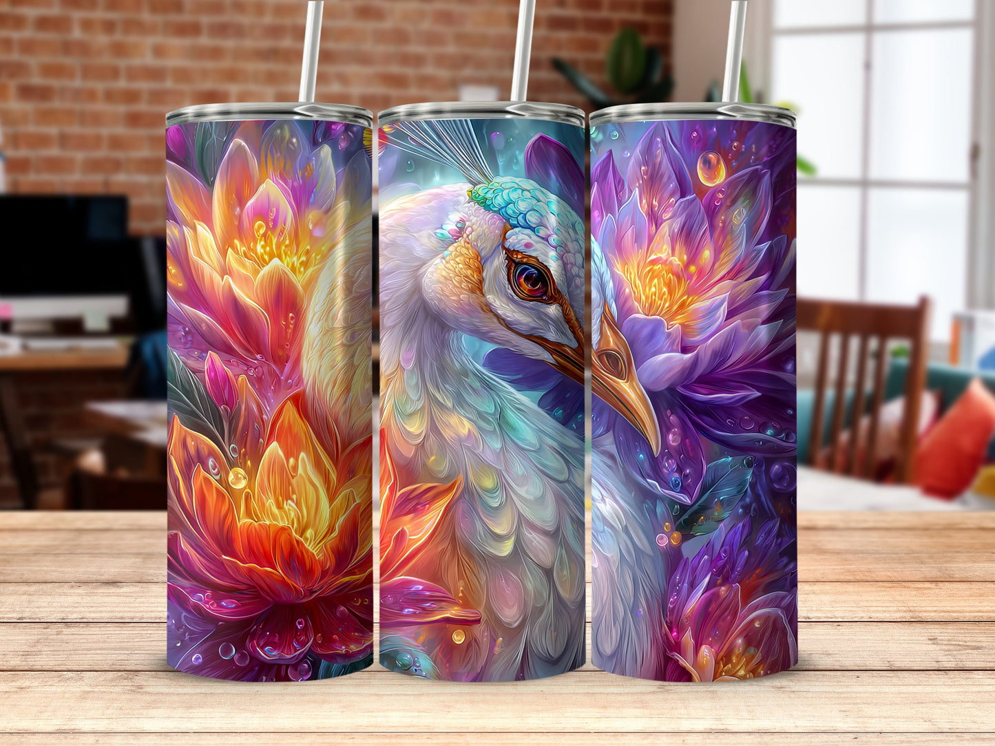 Colorful Floral Peacock Art Insulated Tumbler