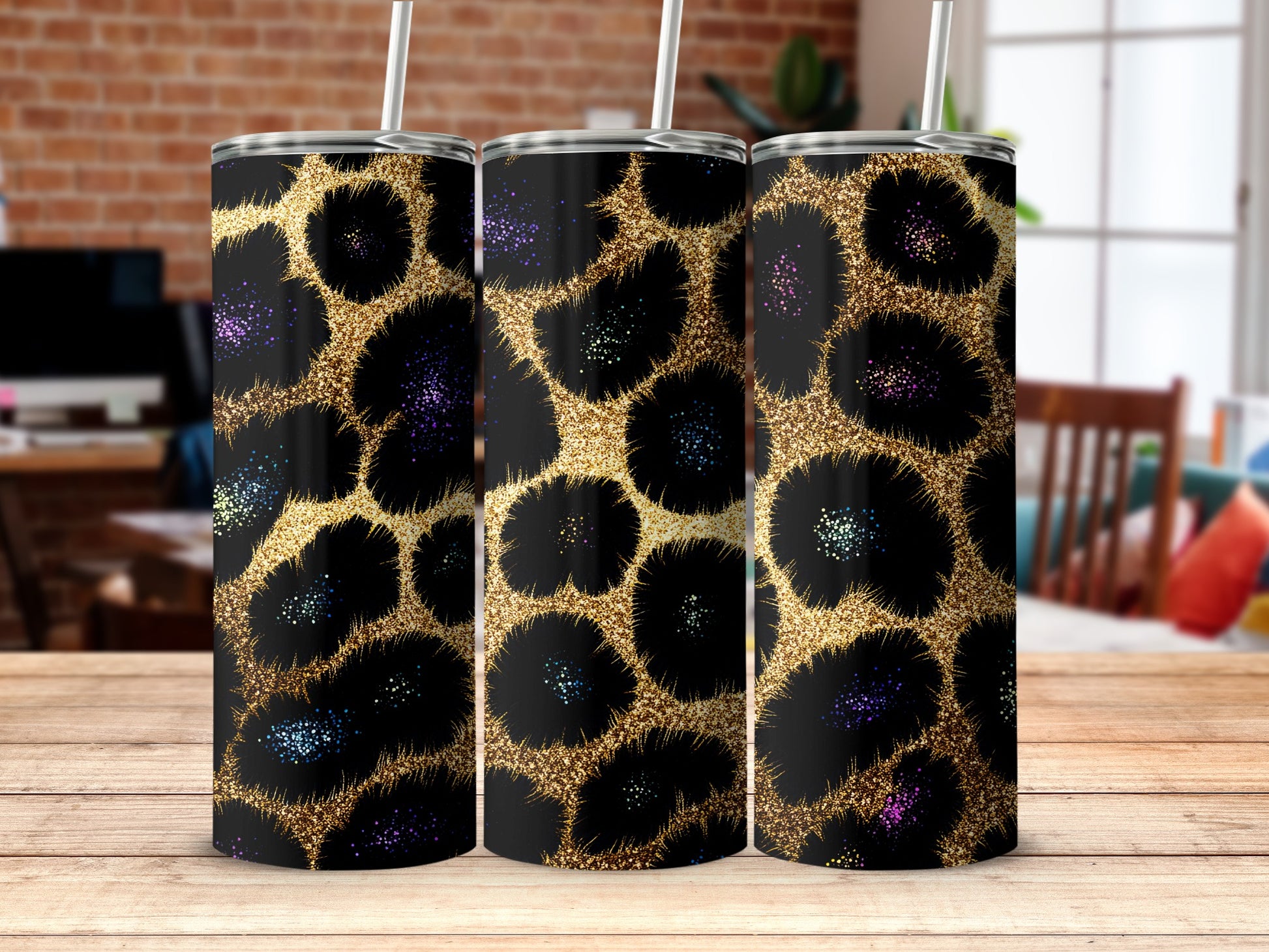 Glittery Leopard Pattern Stainless Steel Tumbler