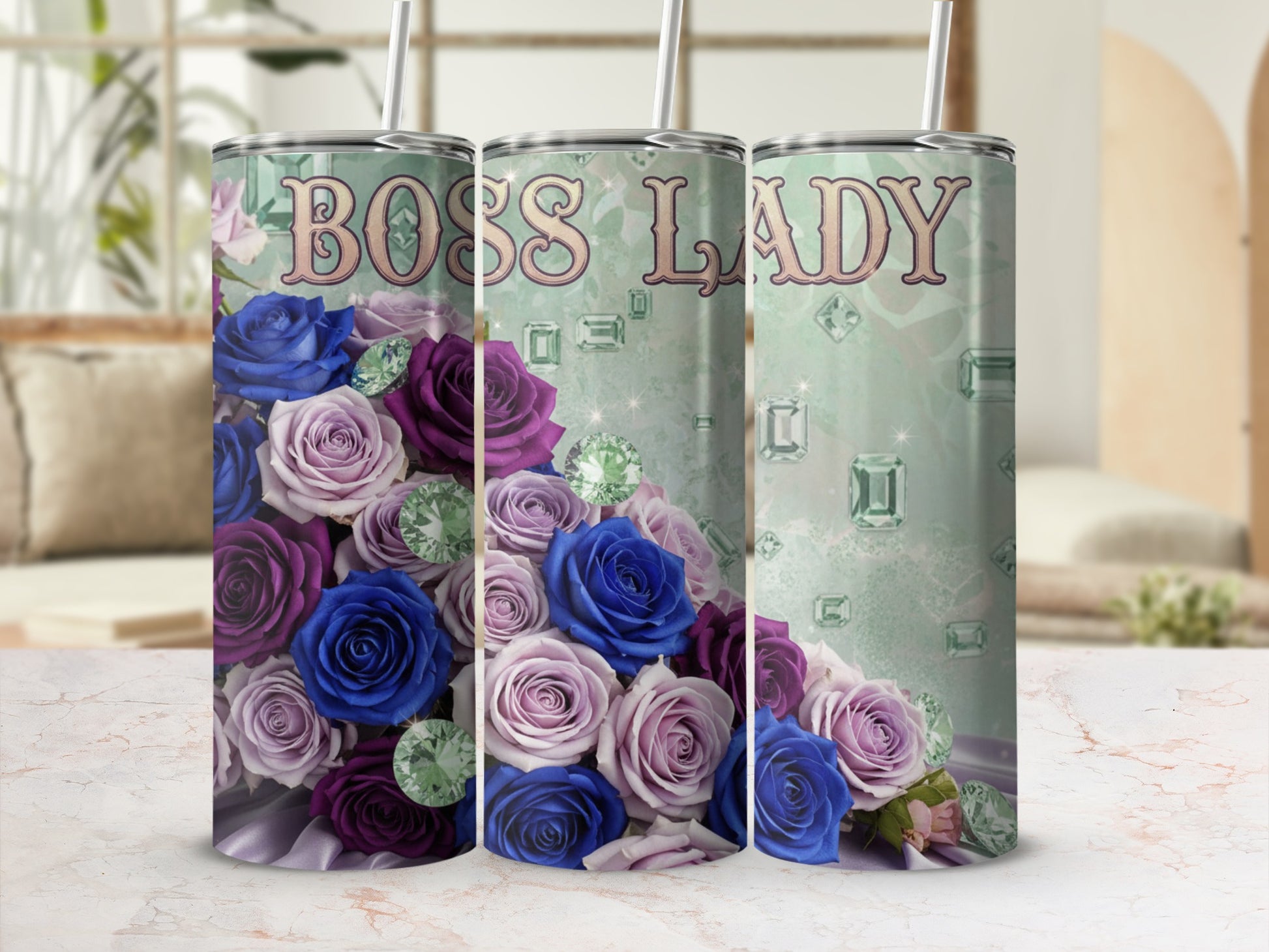 Boss Lady Floral Themed Tumbler with Vibrant Roses