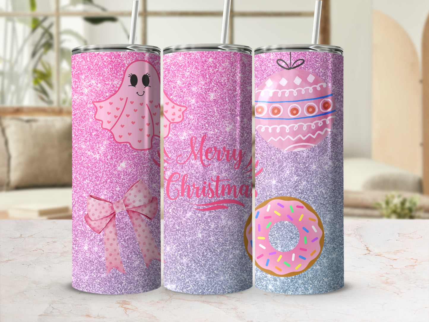 Glittery Christmas Tumbler with Fun Festive Designs