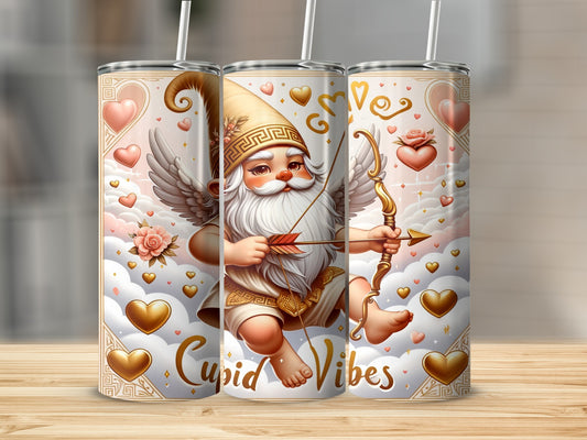 Cupid Vibes Gnome with Hearts and Arrows Tumbler