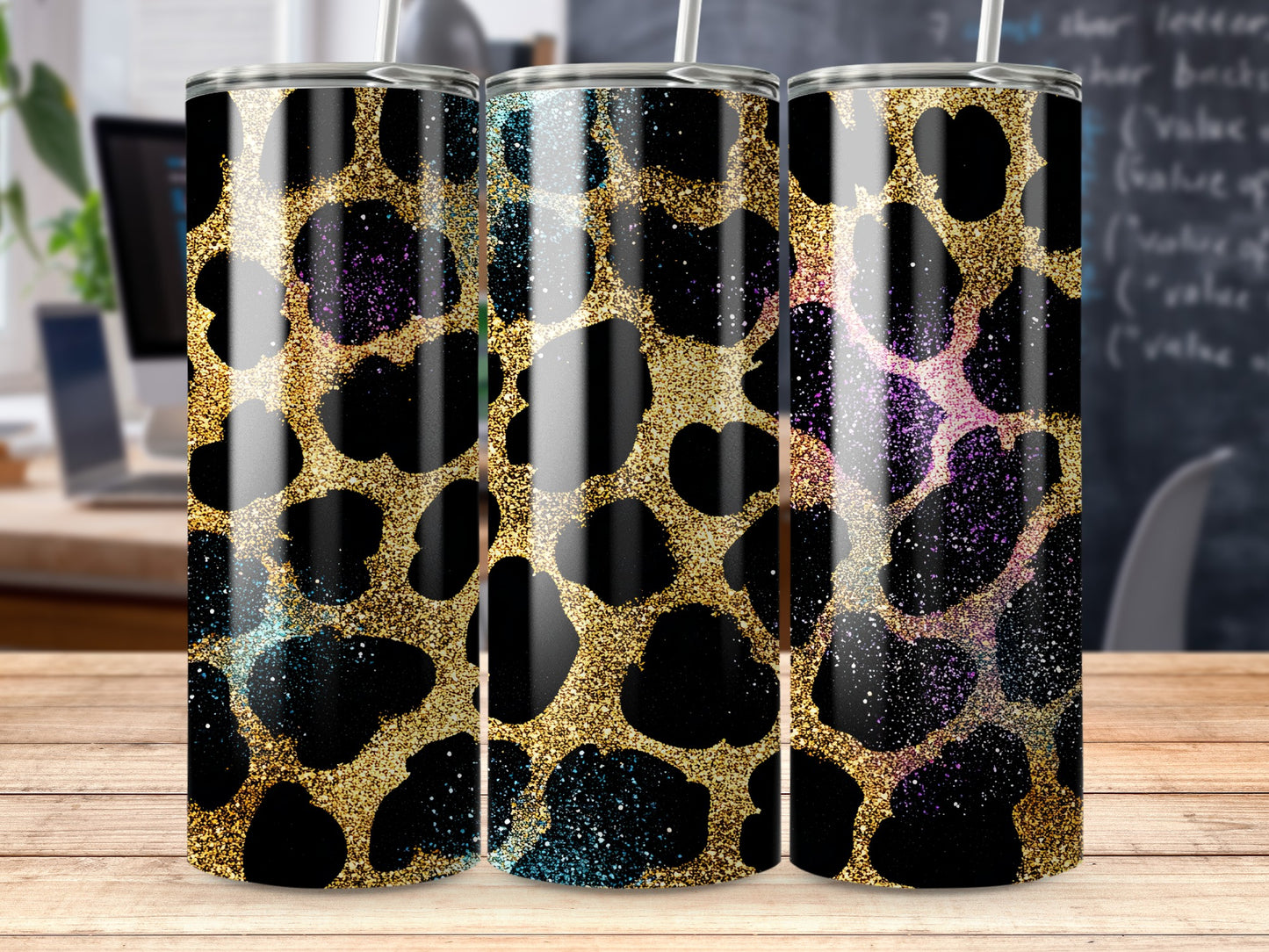 Glitter Leopard Print Pattern Stainless Steel Tumblers