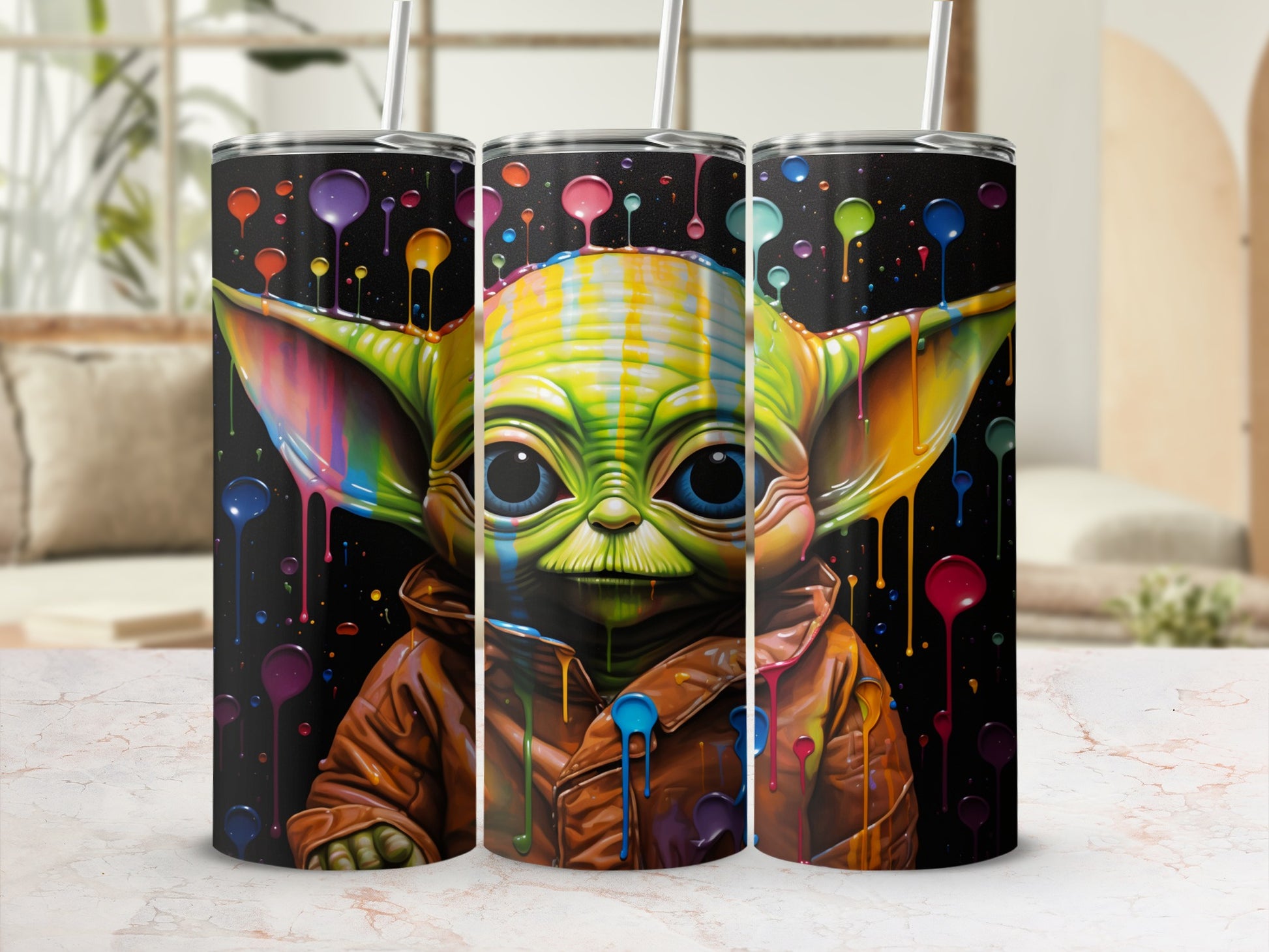 Colorful Abstract Art Yoda Design Insulated Cup