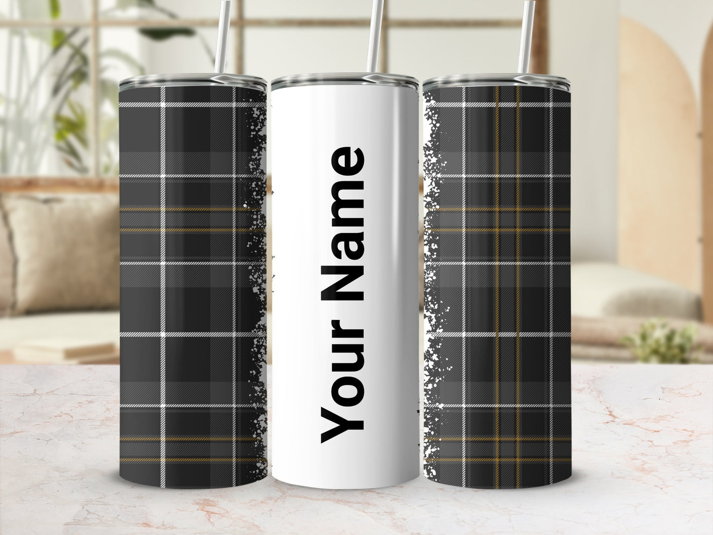 Custom Personalized Name Plaid Design Tumbler Product
