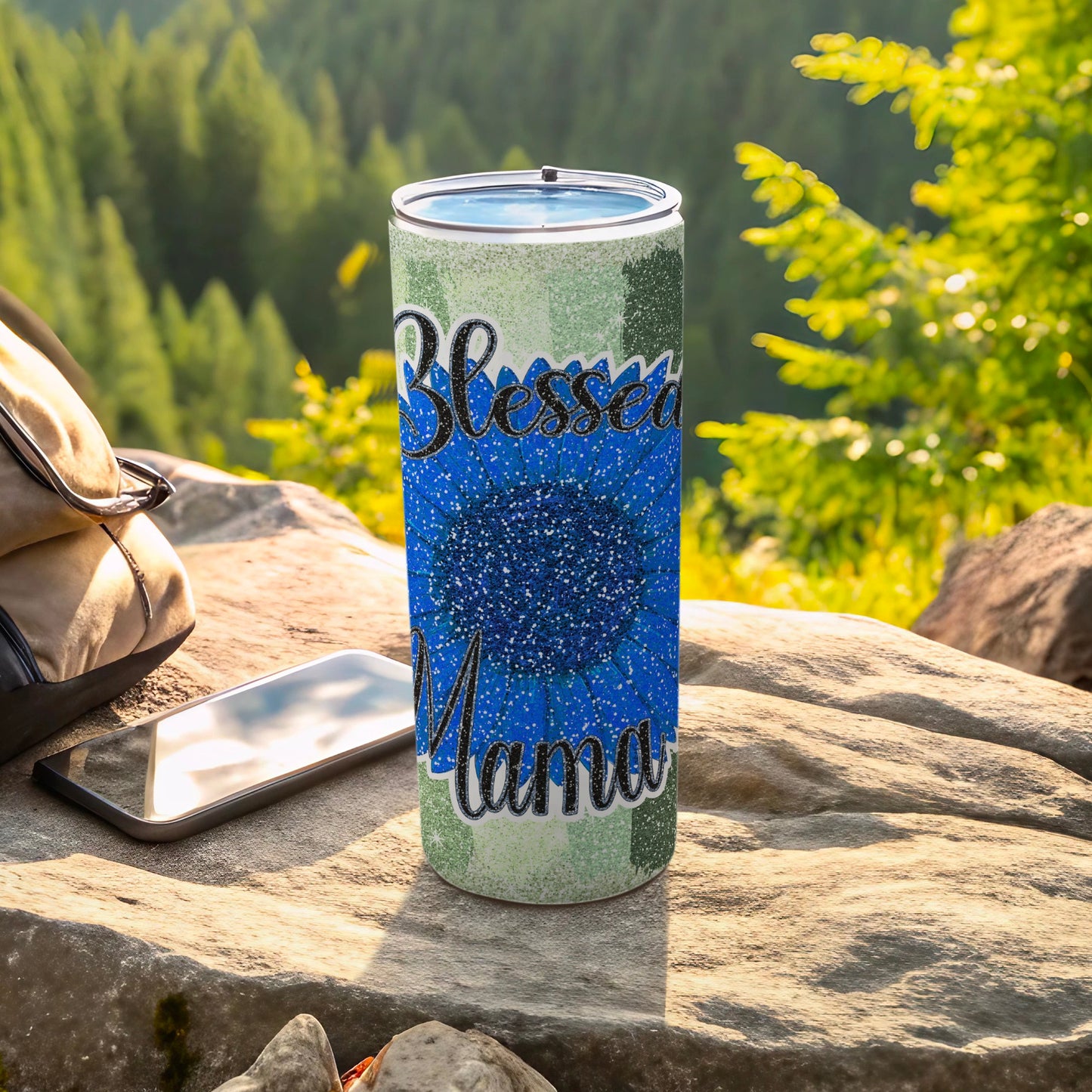 Blessed Mama Sunflower Design Travel Tumbler