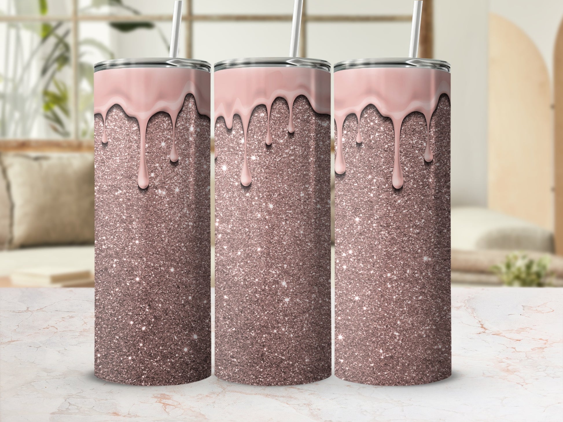 Sparkling Pink Glitter Drip Design Tumblers
