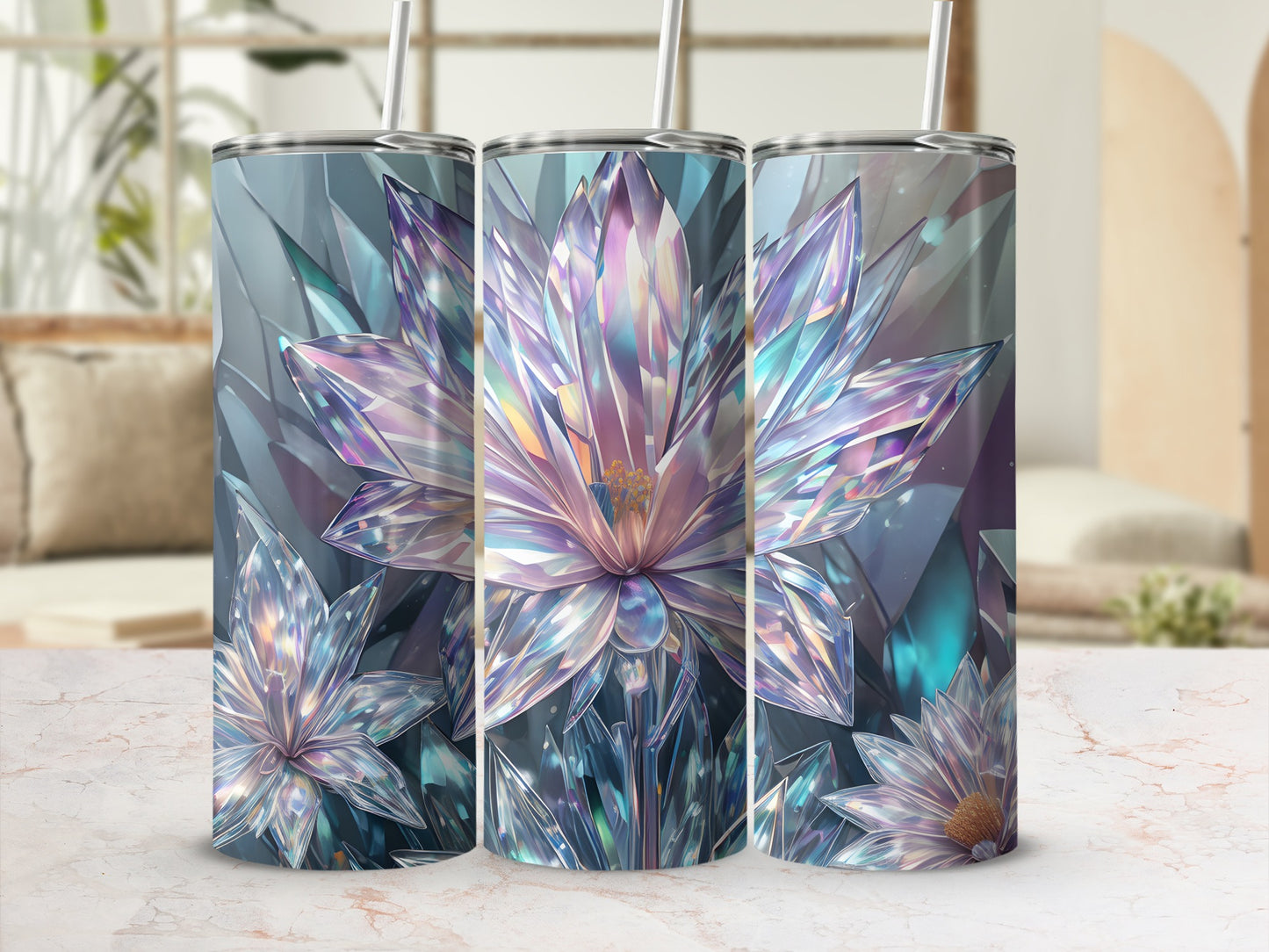 Iridescent Crystal Floral Design Tumbler product type