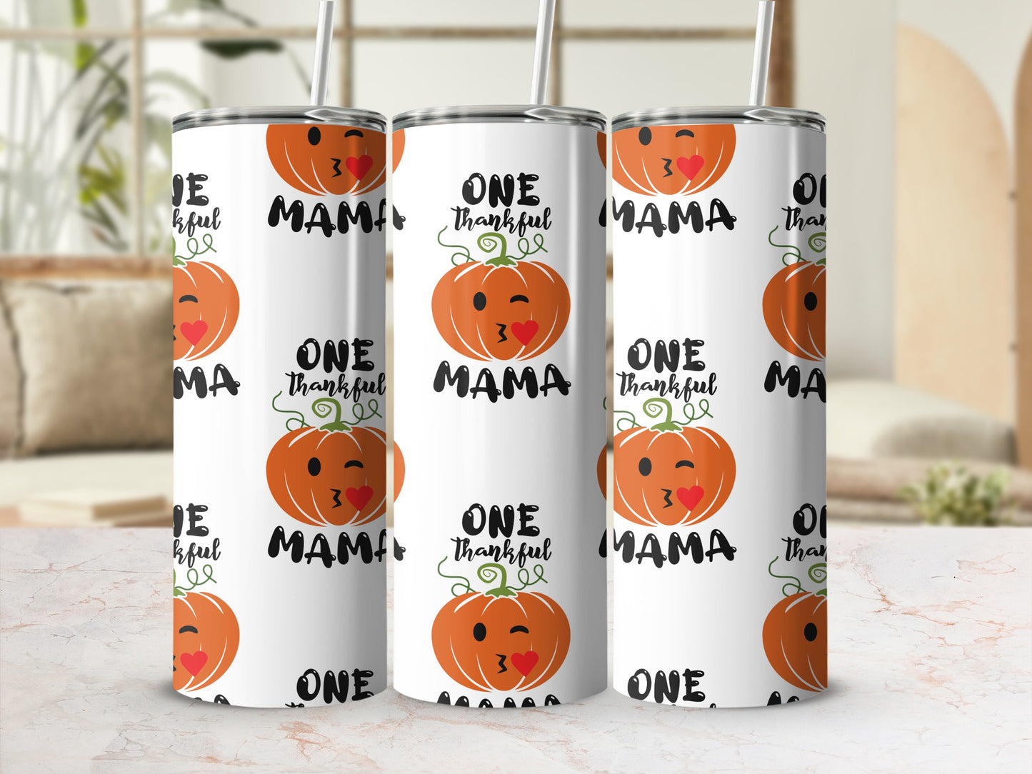One Thankful Mama Pumpkin Design Tumbler