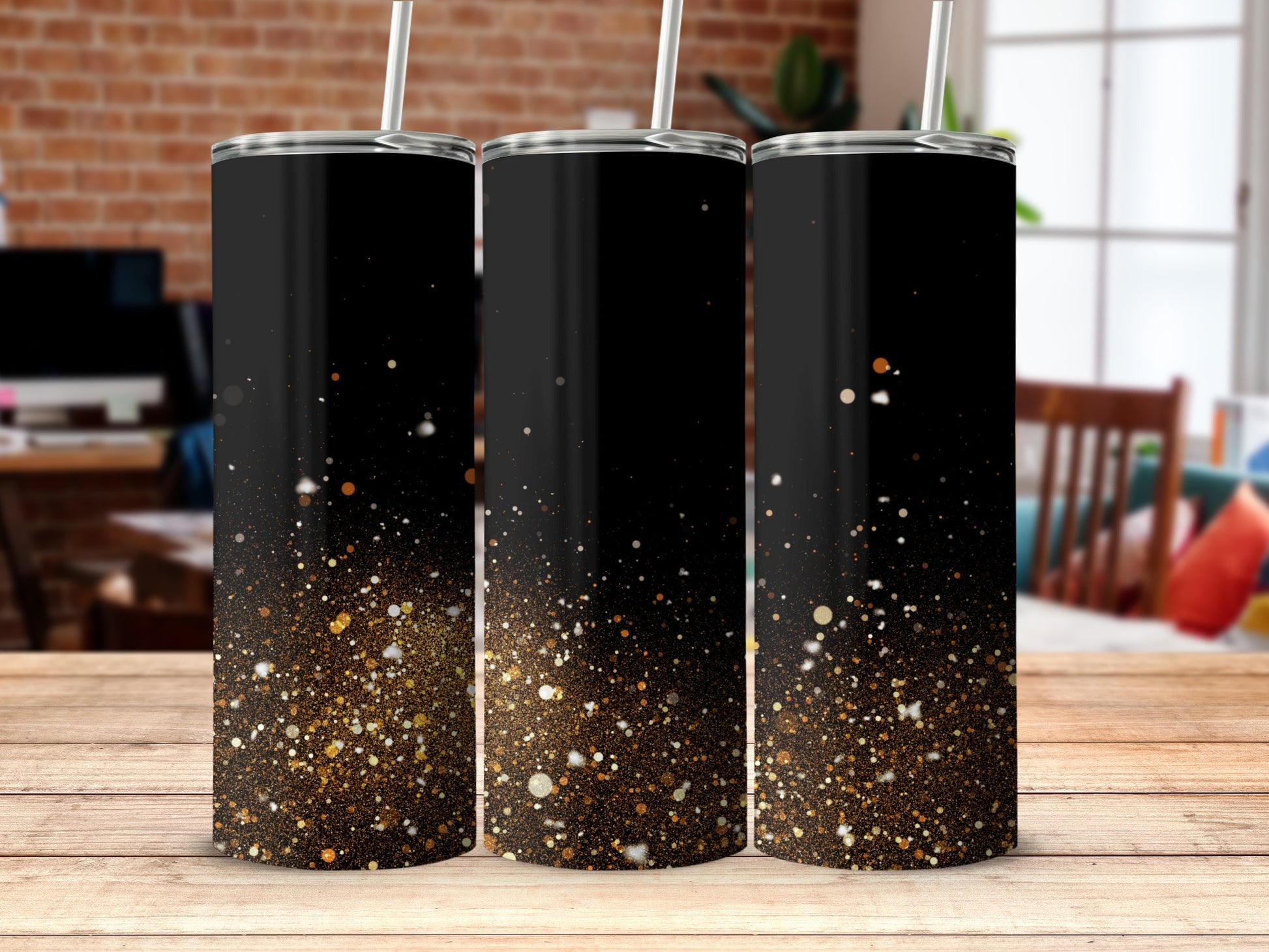 Gold and Black Glitter Design Tumbler Product