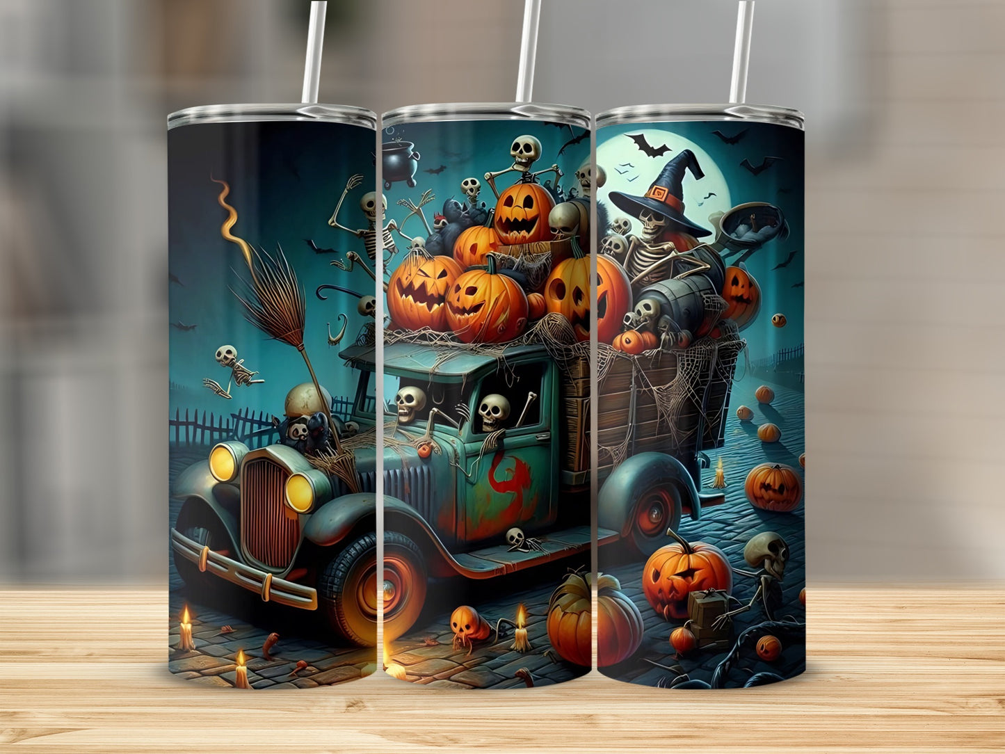 Spooky Halloween Skeletons and Pumpkins Design Tumbler
