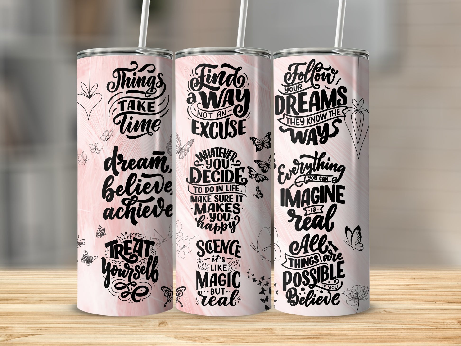 Inspirational Quote Design Tall Tumbler Cup Set