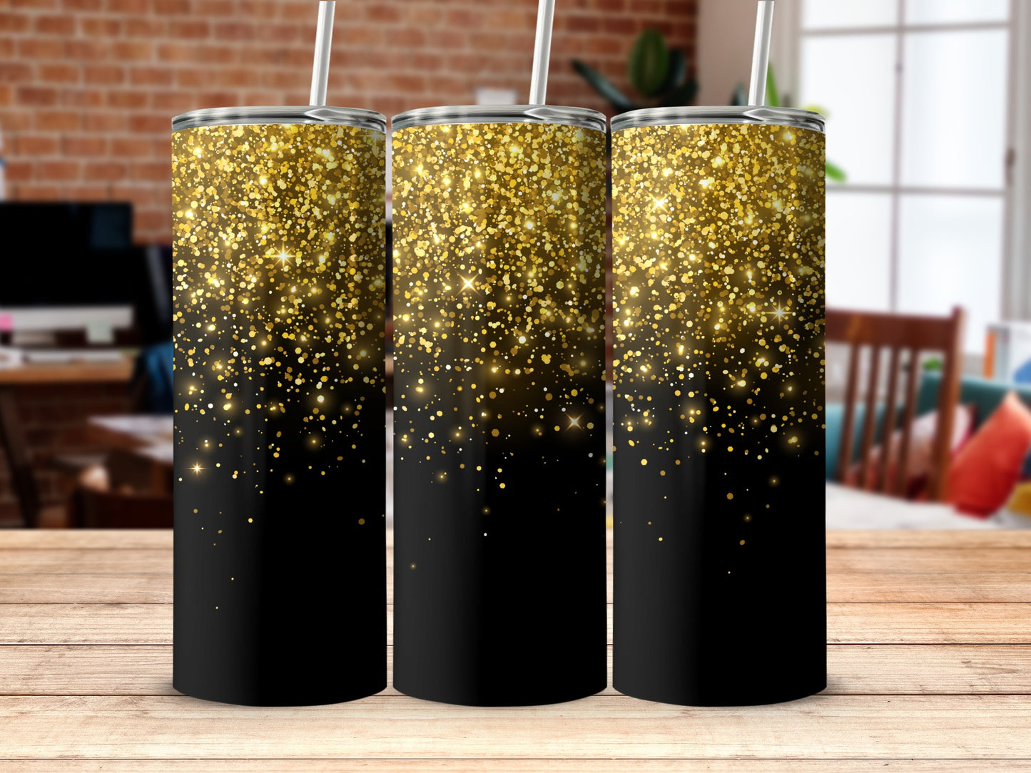 Glamorous Gold Glitter Sparkle Black Tumbler Product
