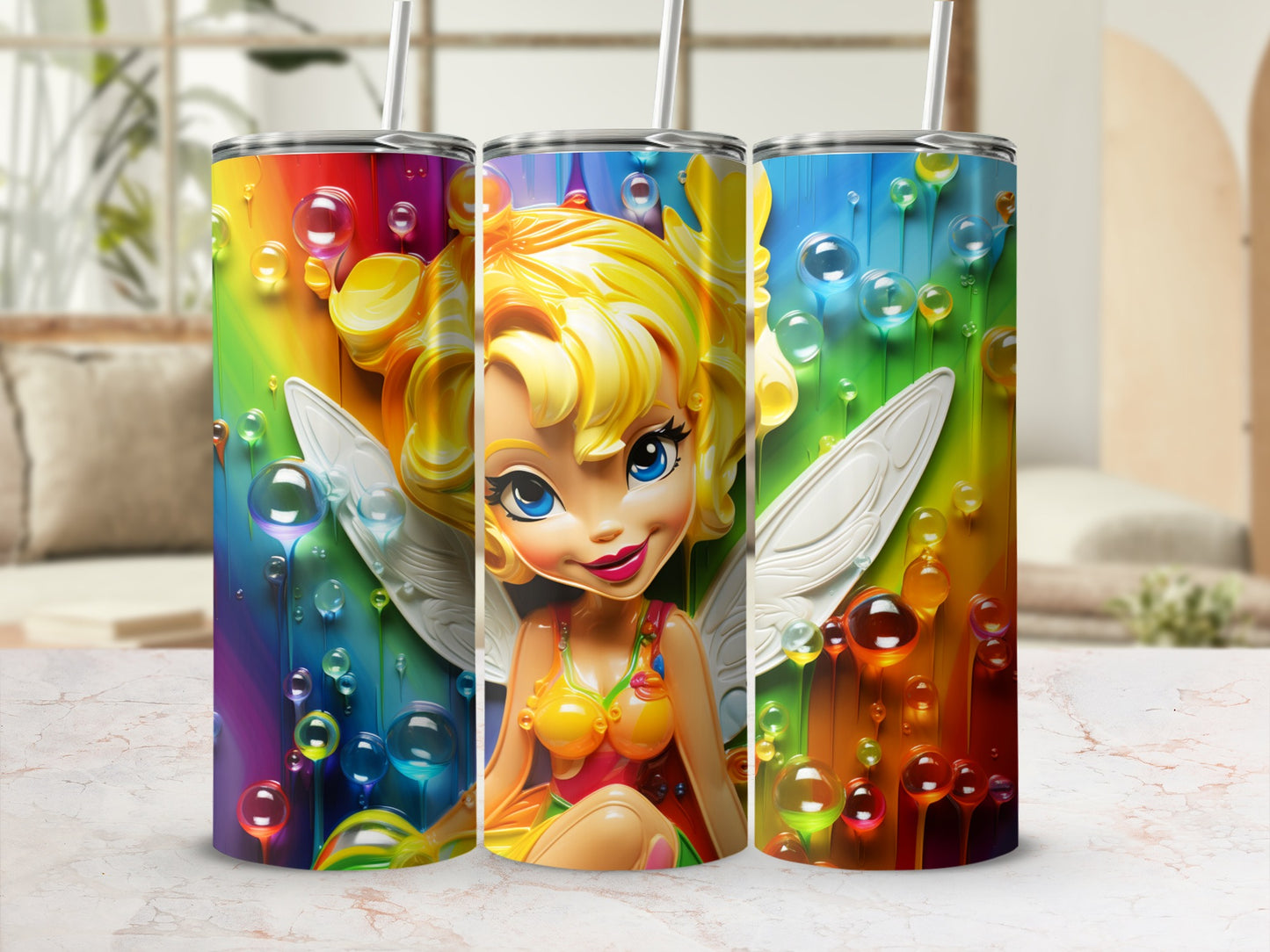 Vibrant Fairy Character Design Skinny Tumbler Cup