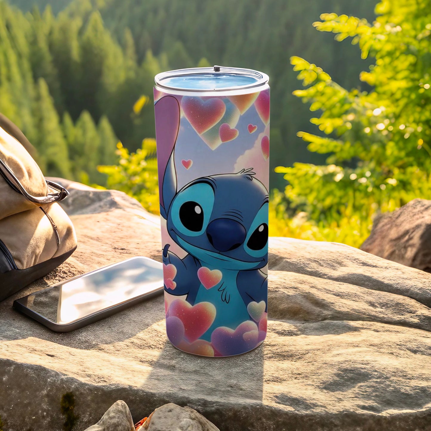 Cute Cartoon Character Blue Heart Print Tumbler Cup