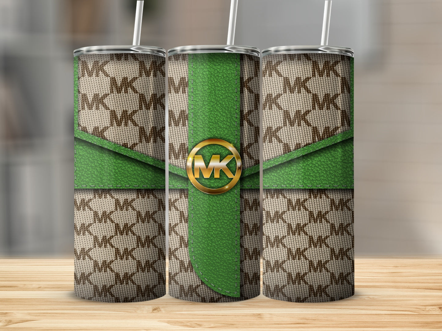 Stylish MK Pattern with Green Accent Tumbler Cup