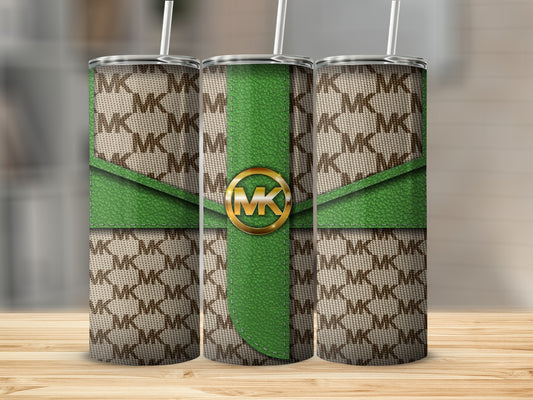 Stylish MK Pattern with Green Accent Tumbler Cup