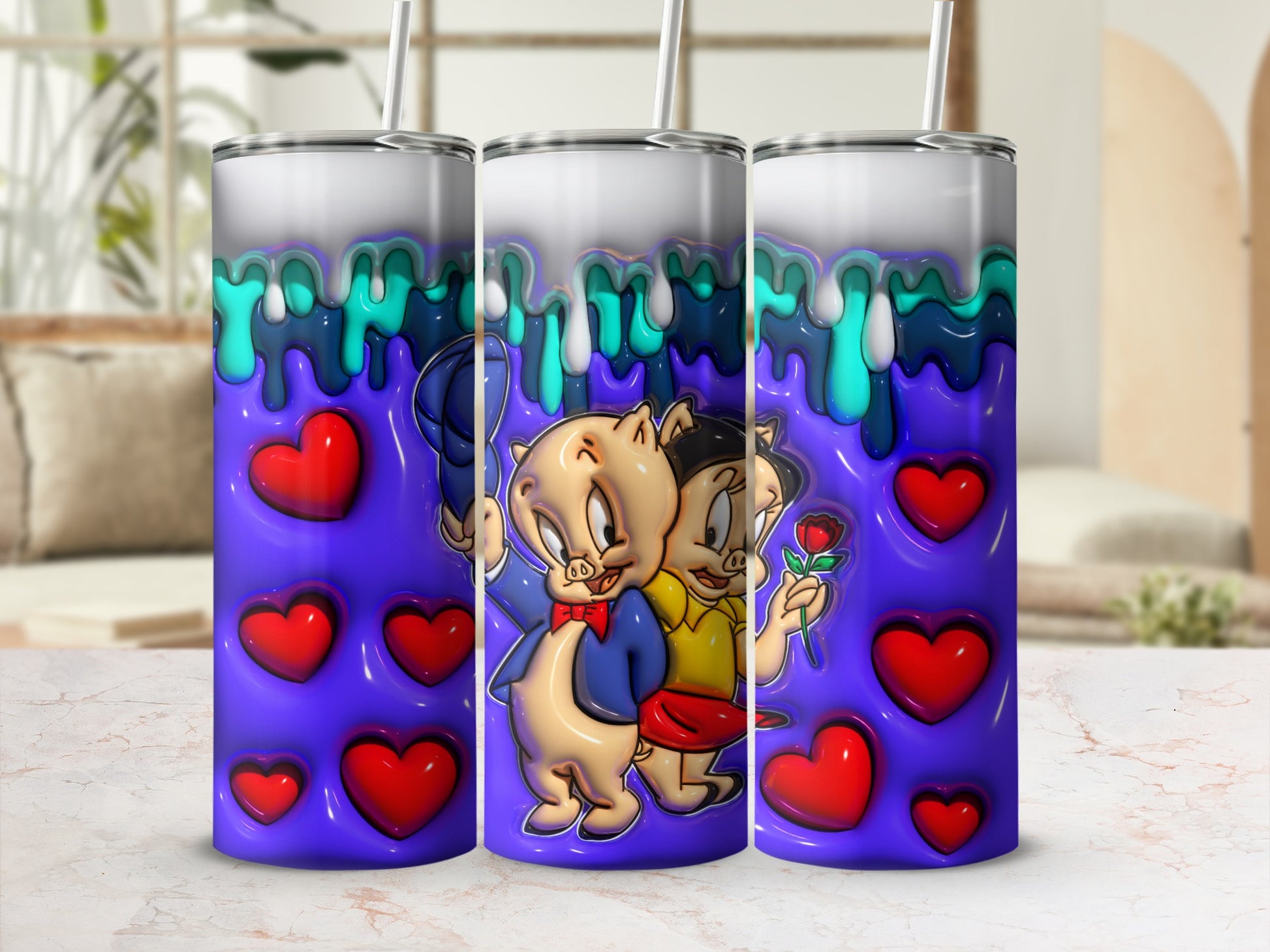 Cute Piggy Romantic Hearts Design Tumbler