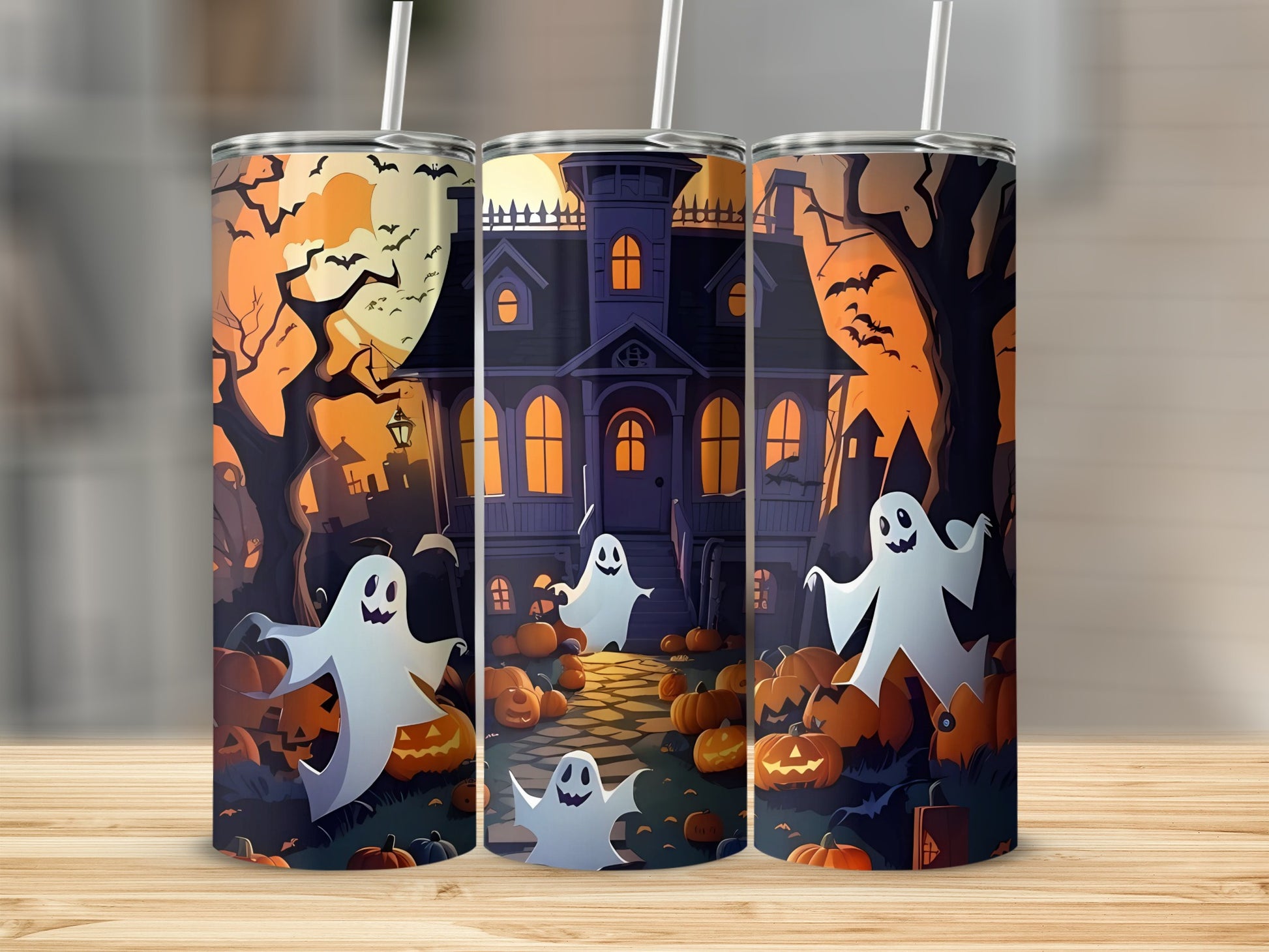 Spooky Halloween Theme Ghost Haunted House Tumbler