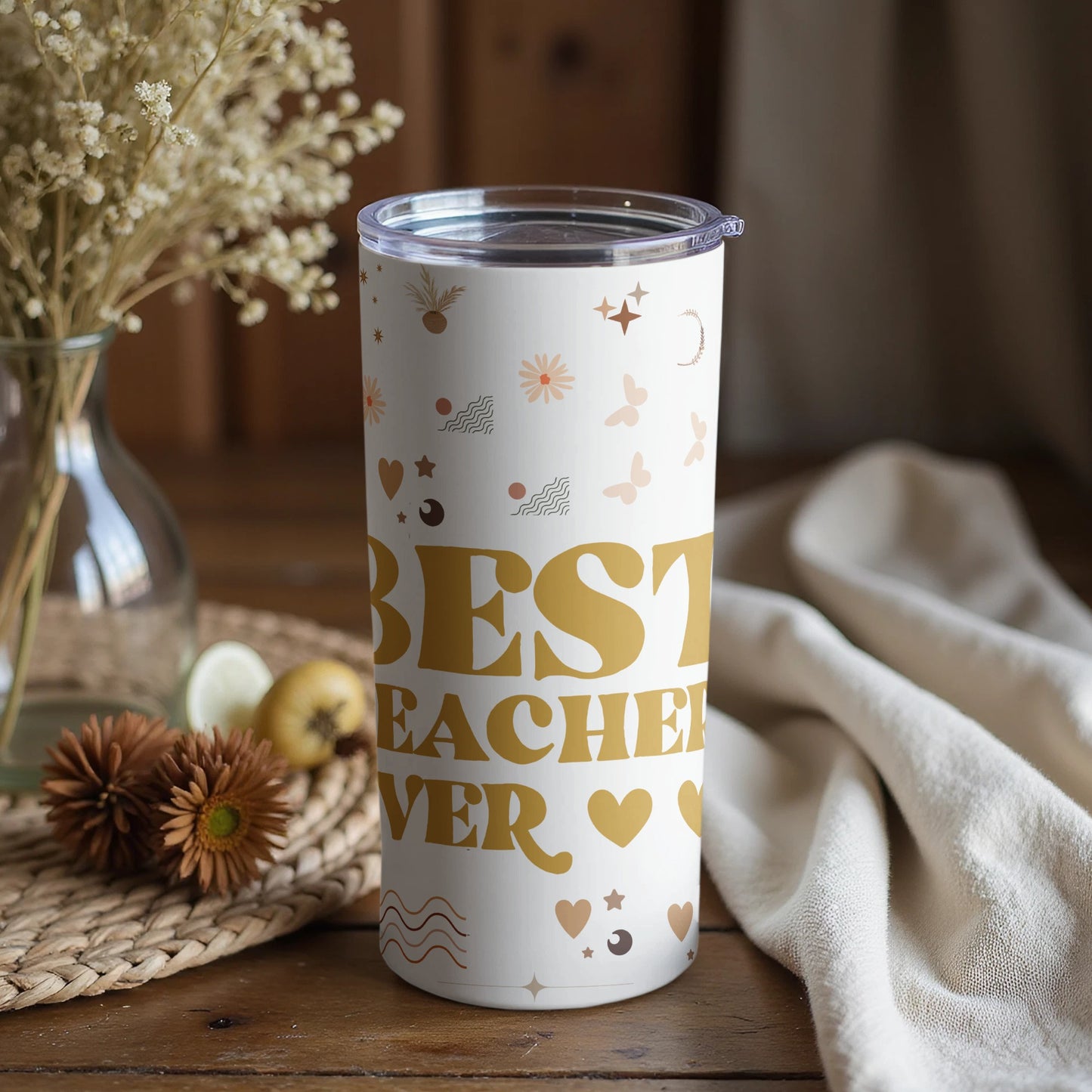 Best Teacher Ever gold decorated tumbler gift