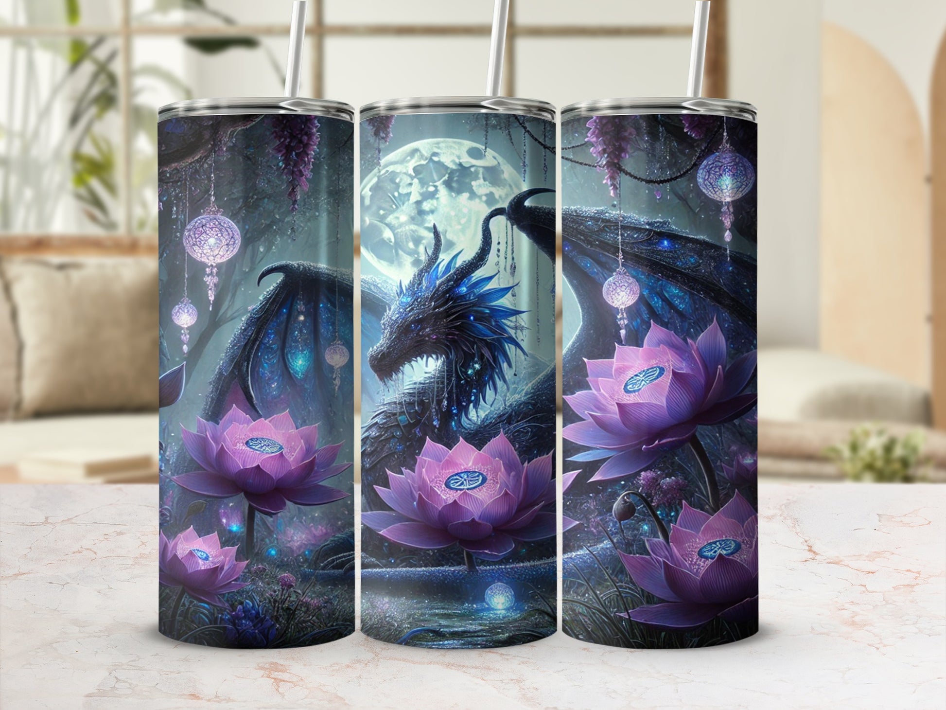 Mystic Dragon and Lotus Flowers Tumbler