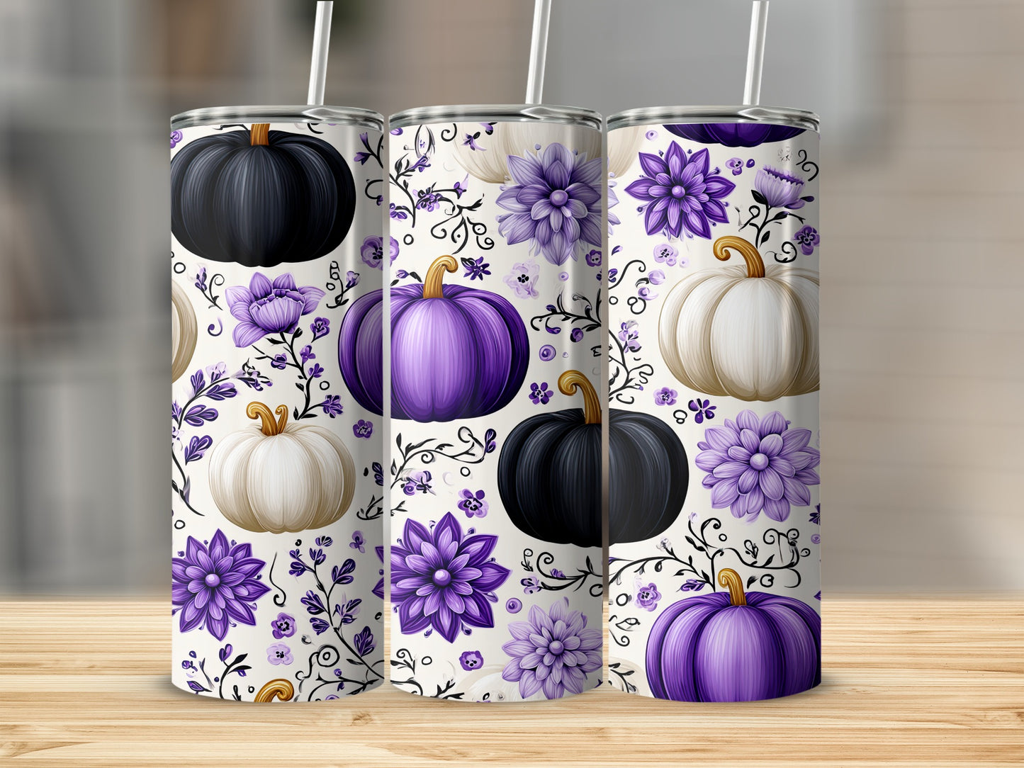 Elegant Pumpkins and Flowers Tumbler for Fall Season