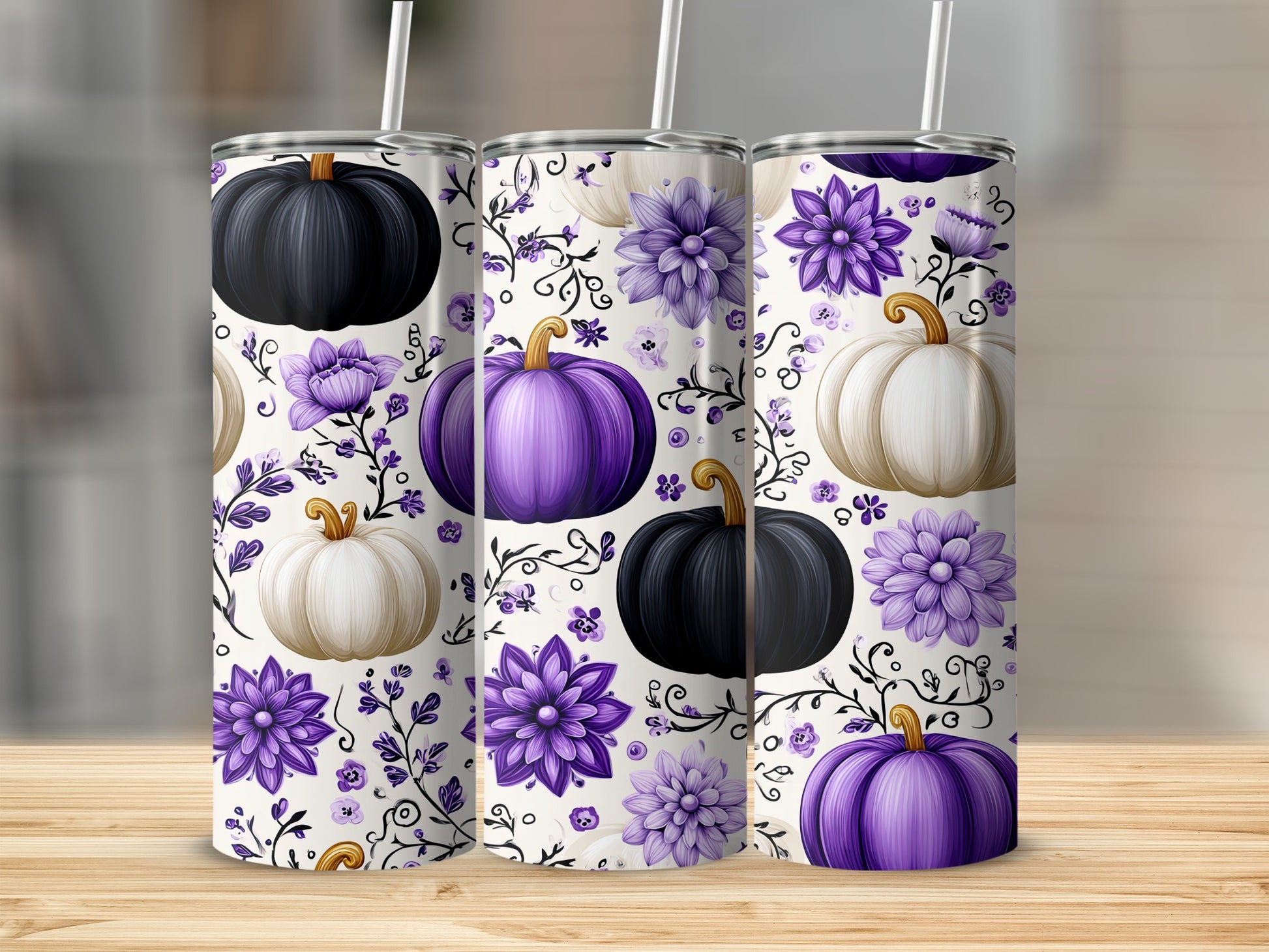 Elegant Pumpkins and Flowers Tumbler for Fall Season