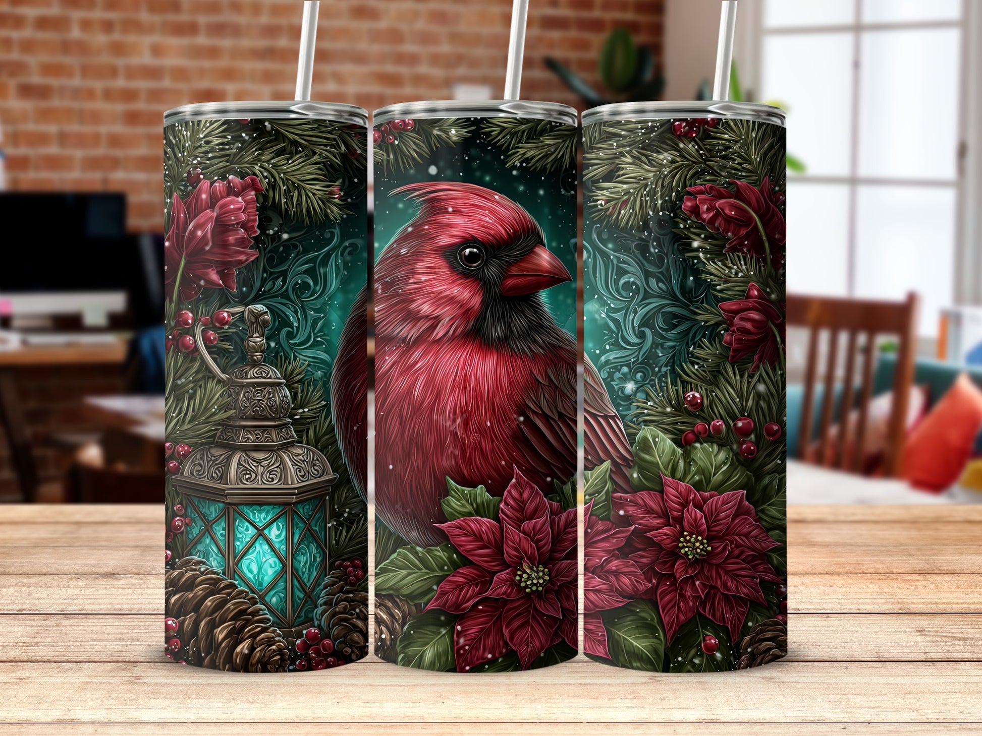 Christmas Cardinal Themed Tumbler Holiday Gift