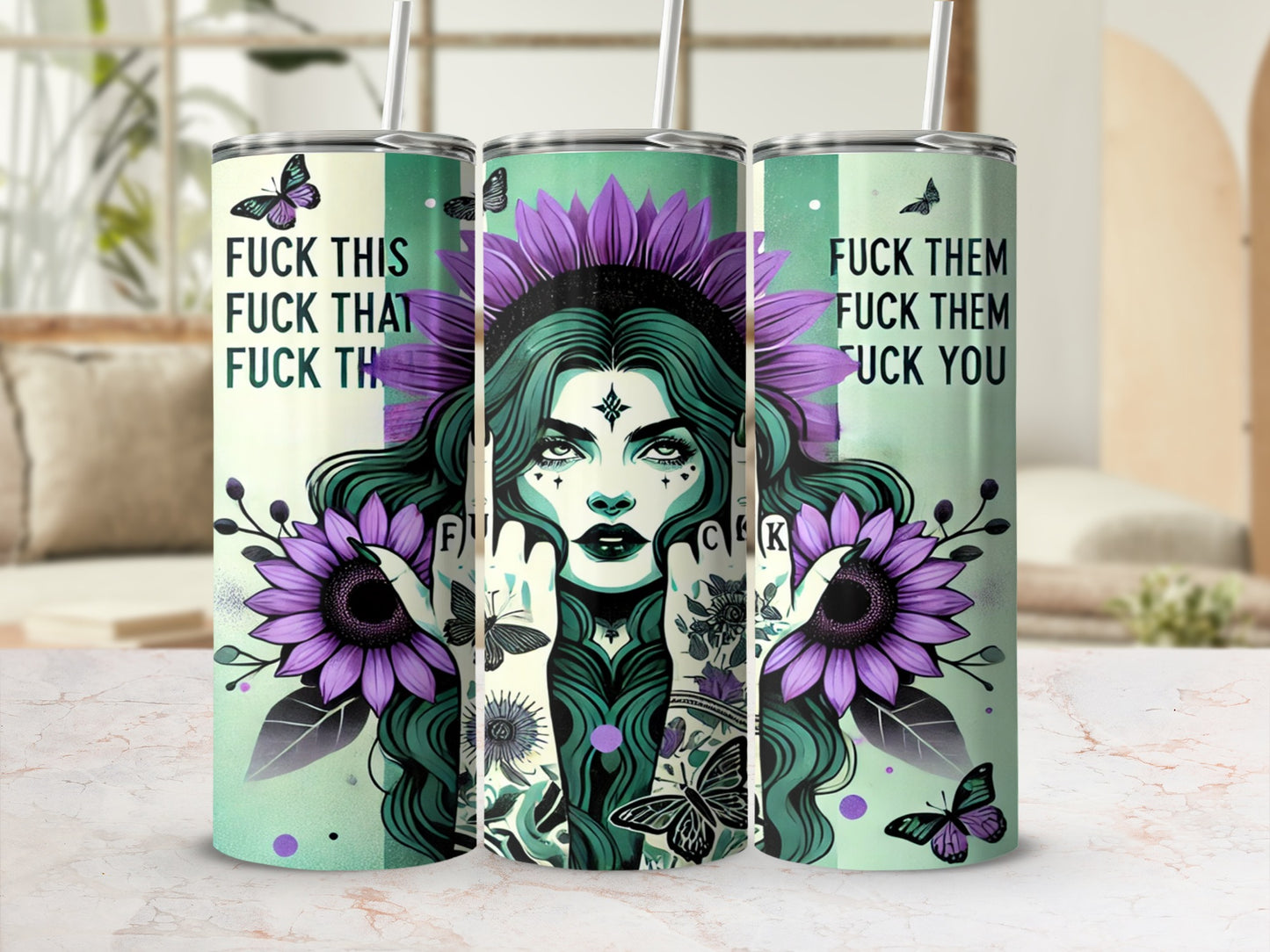 Fuck This Fuck That Fuck You Floral Tumbler Design
