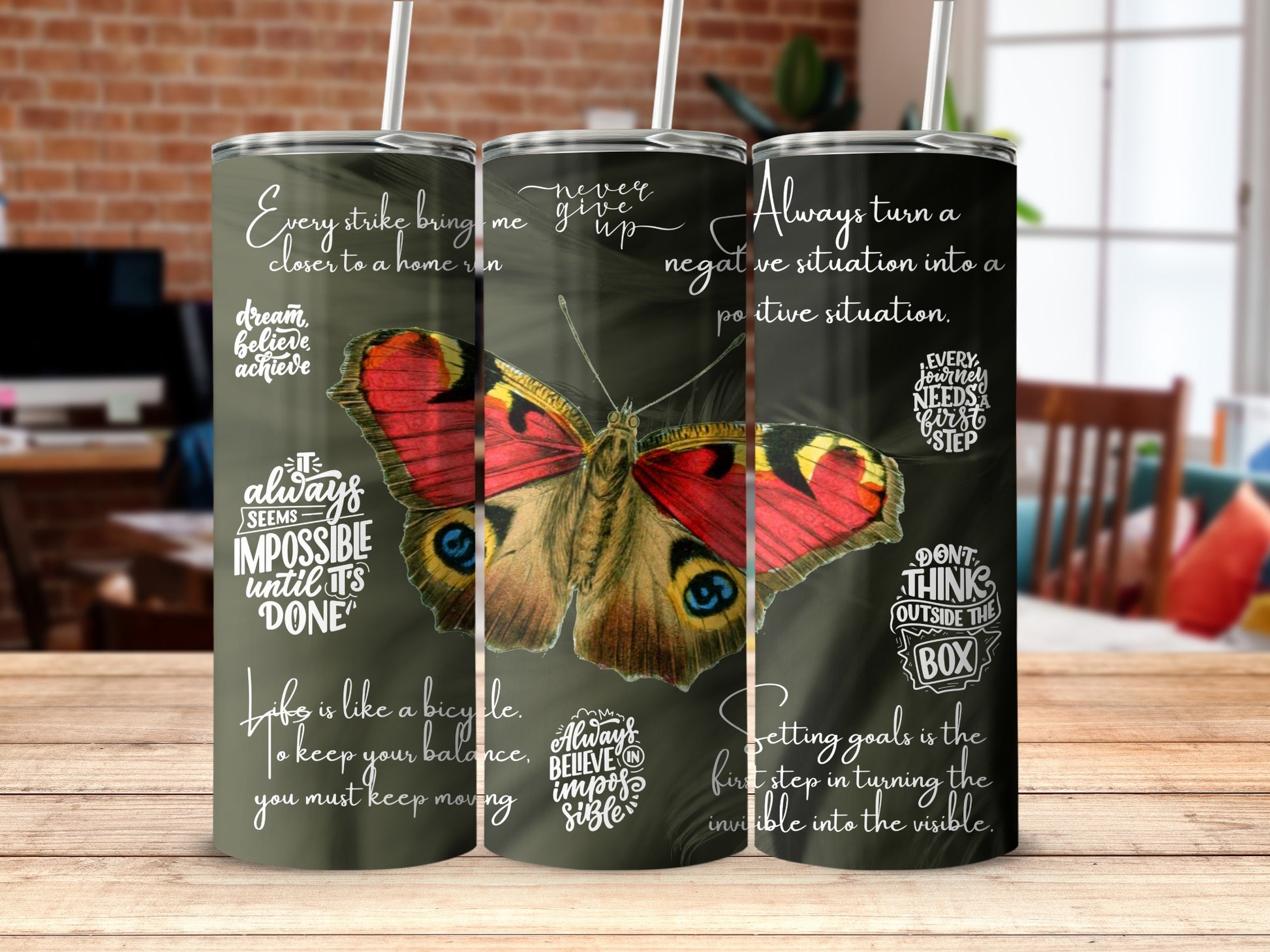 Inspirational Quote Butterfly Print Tumbler