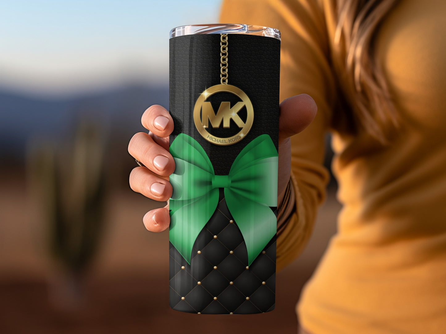 Michael Kors Black and Green Tumbler with Gold Accent