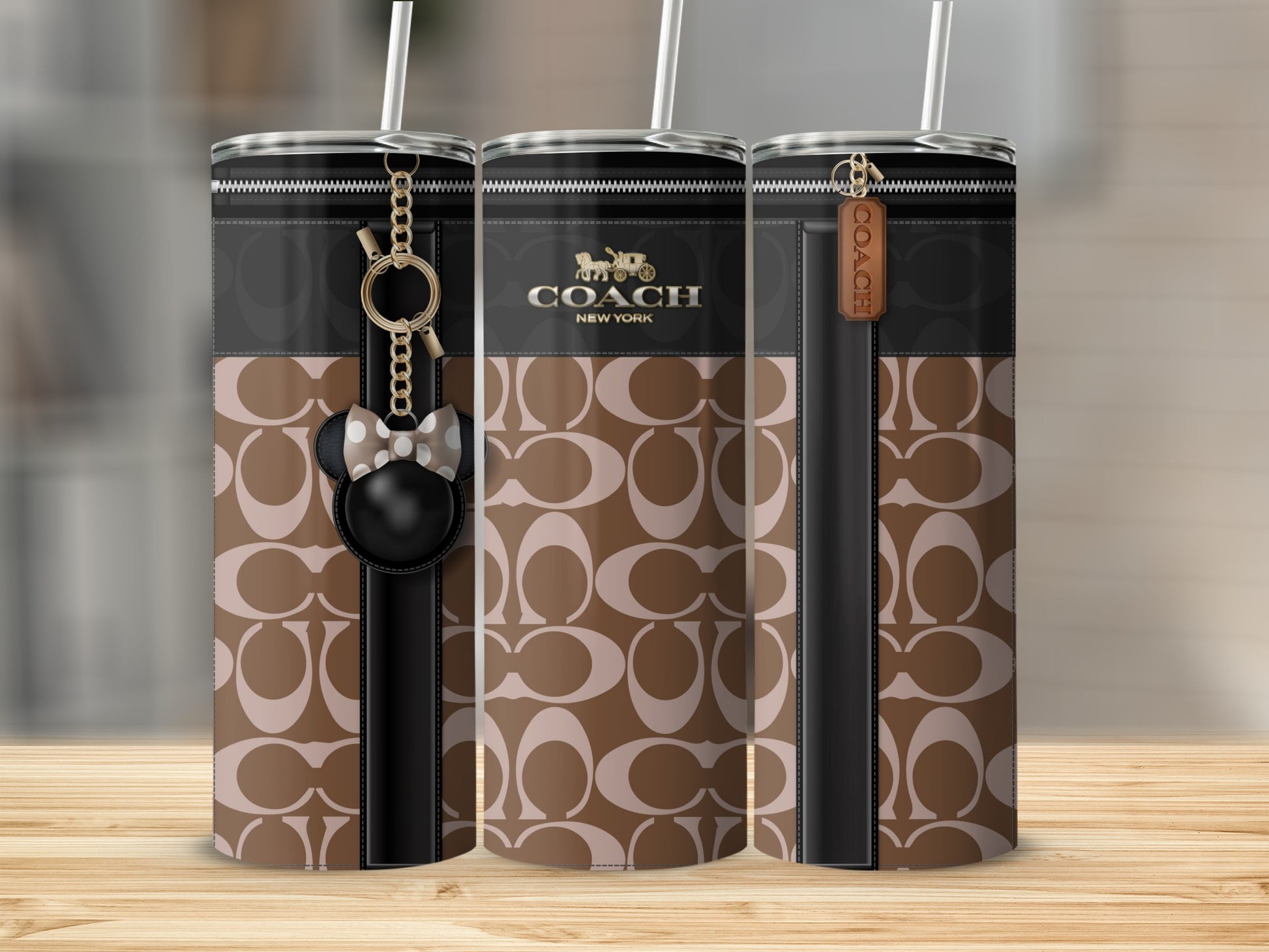 Coach New York Brown Tumbler with Keychain Accessory