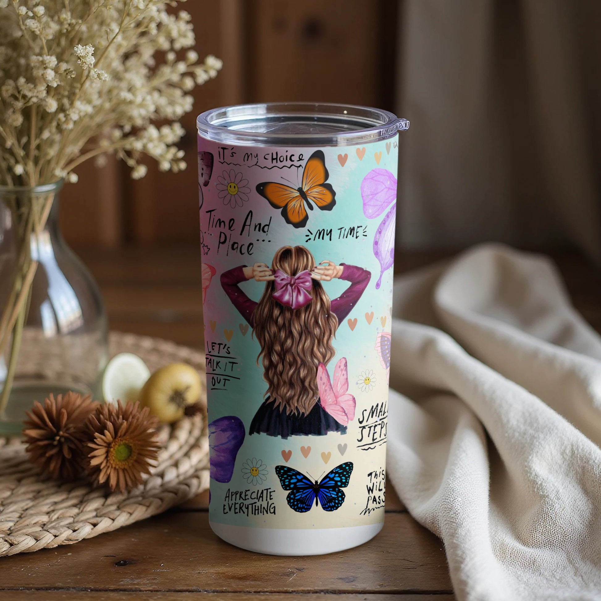 Colorful Inspirational Quote Butterfly Art Tumbler