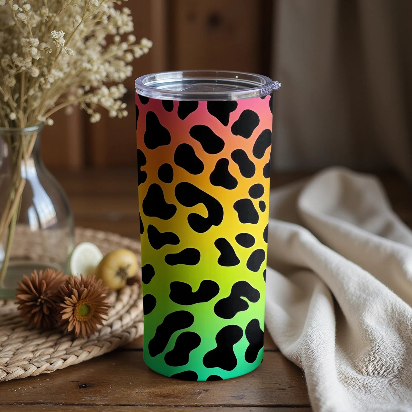 Rainbow Leopard Print Tumbler 20oz Cup With Lid