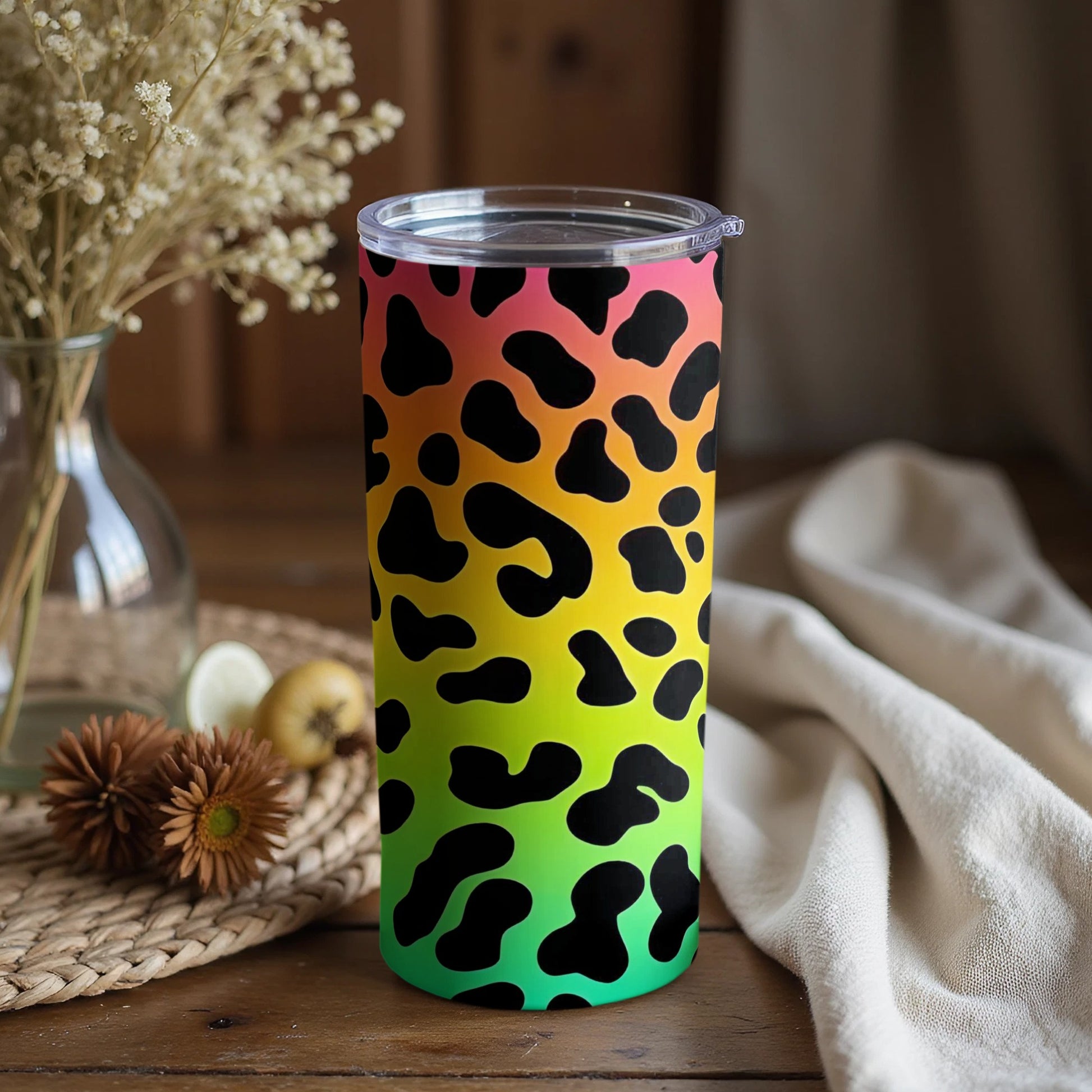 Rainbow Leopard Print Tumbler 20oz Cup With Lid