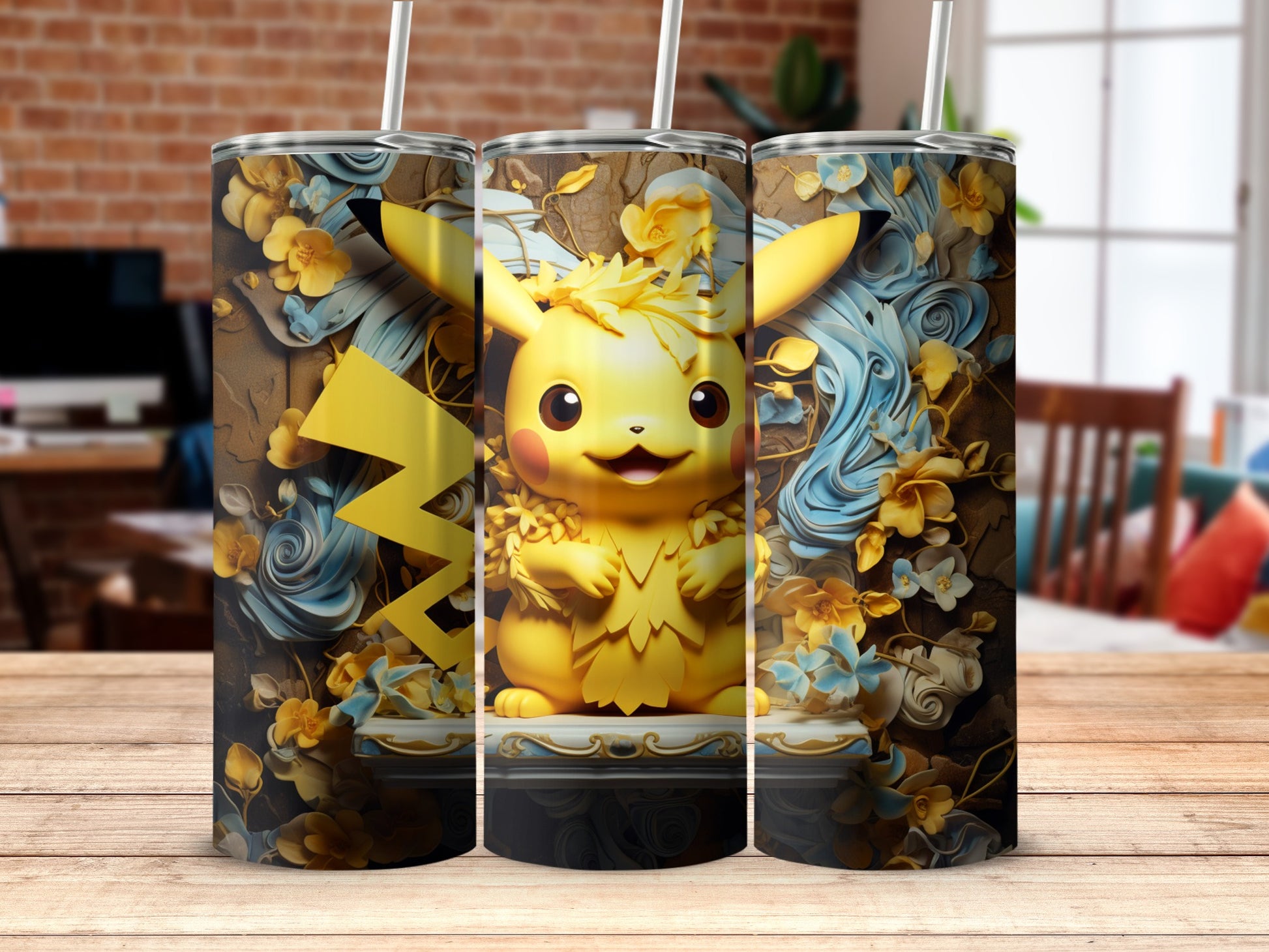 Pikachu Floral Design Tumbler 20oz Wild Flowers
