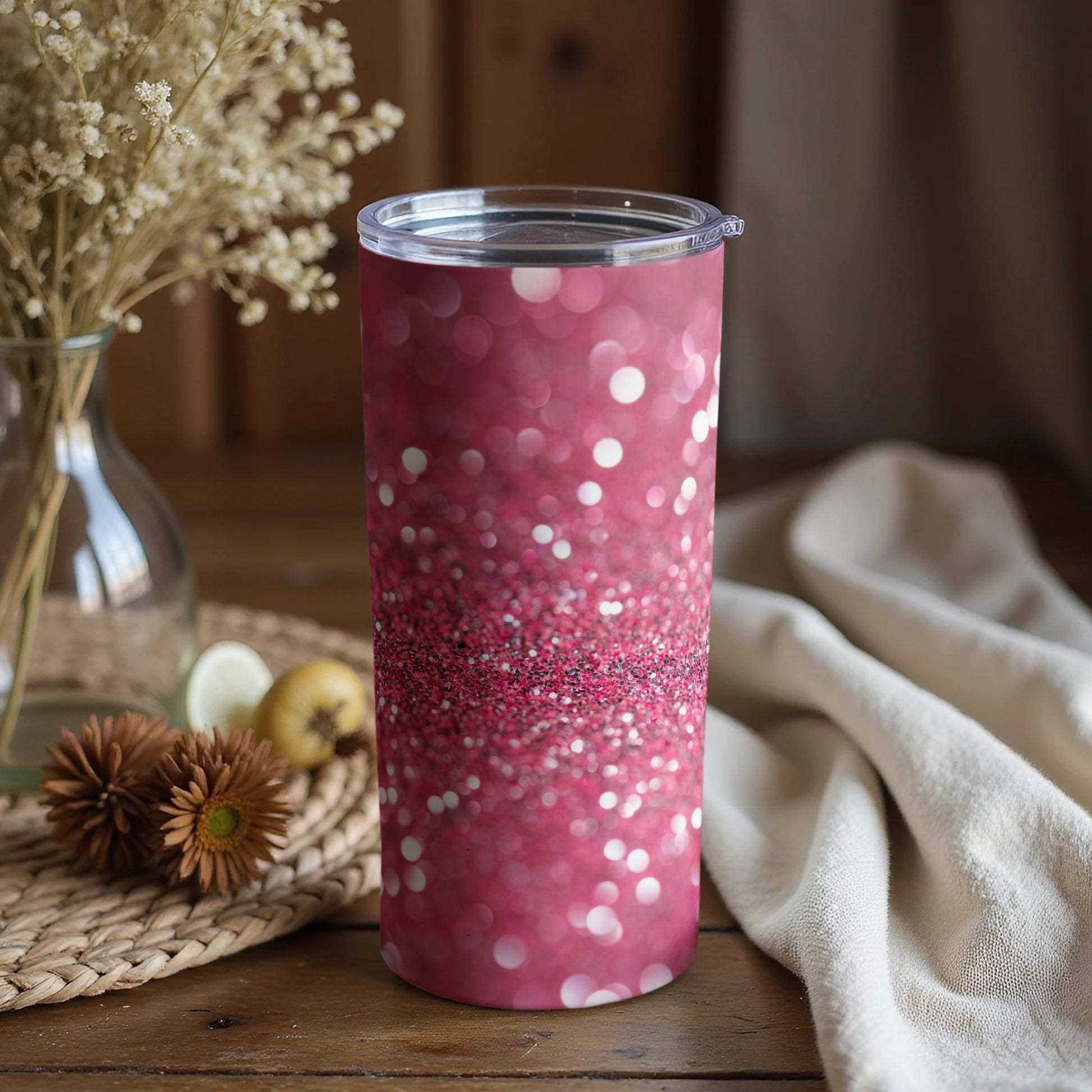 Sparkling Pink Glitter Tumbler with Glimmering Design
