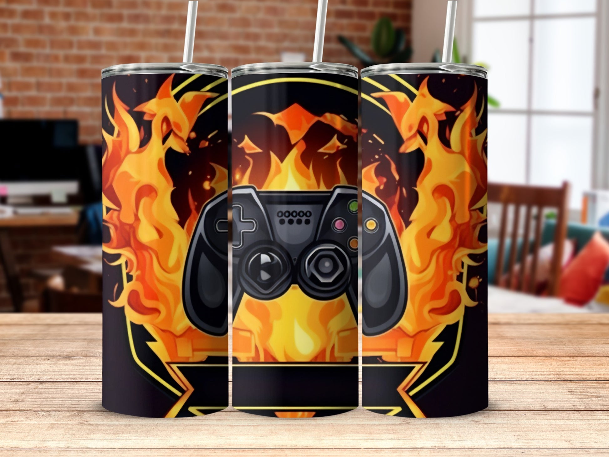 Fiery Controller Design Gaming Tumbler