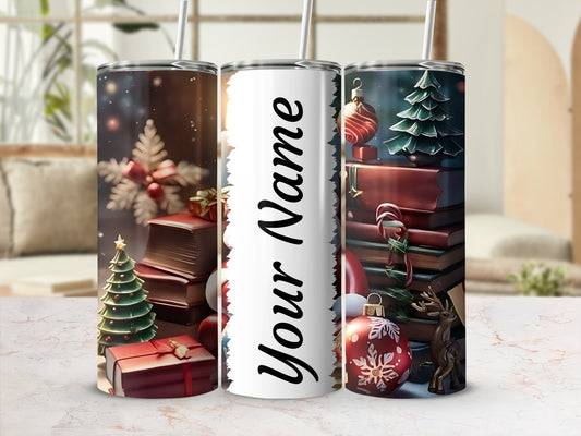 Personalized Christmas Themed Tumbler with Books