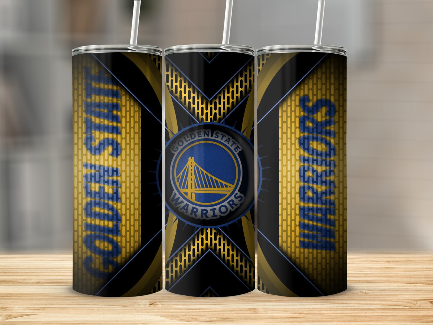 Golden State Warriors Emblem on Abstract Pattern Tumblers
