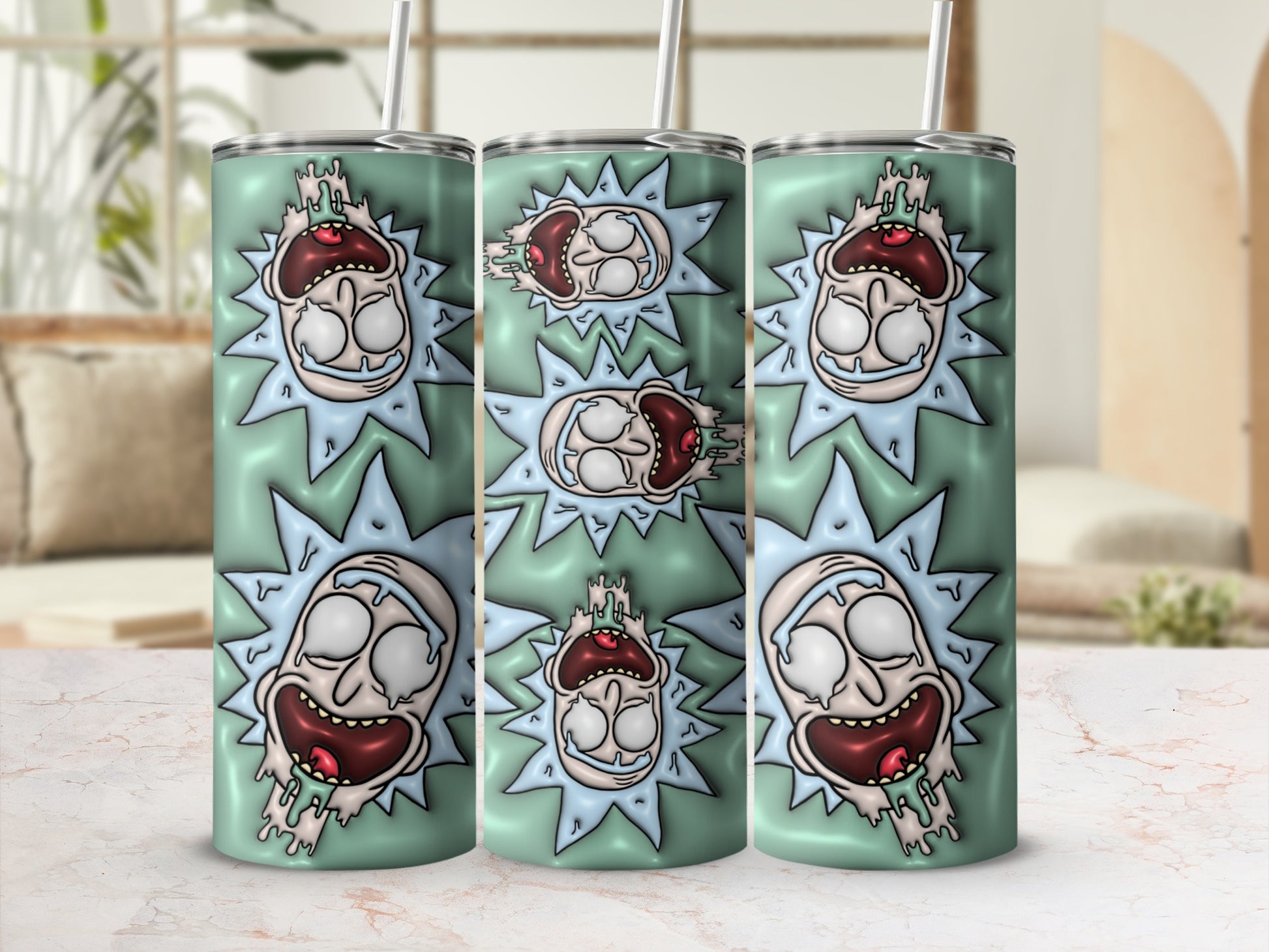 Rick Cartoon Face Tumbler with Straw Tumbler product