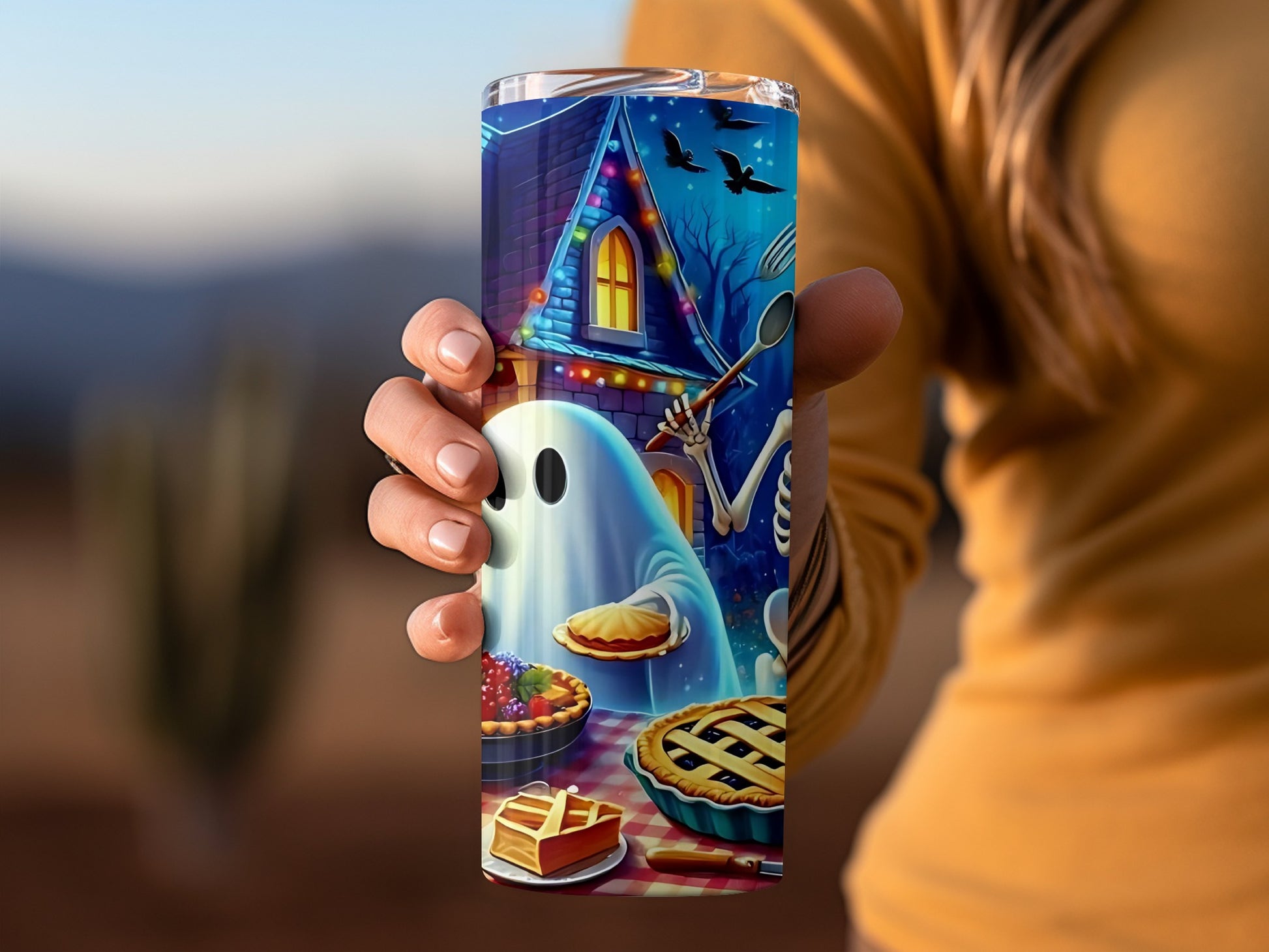 Spooky Halloween Ghost and Pie Design tumbler
